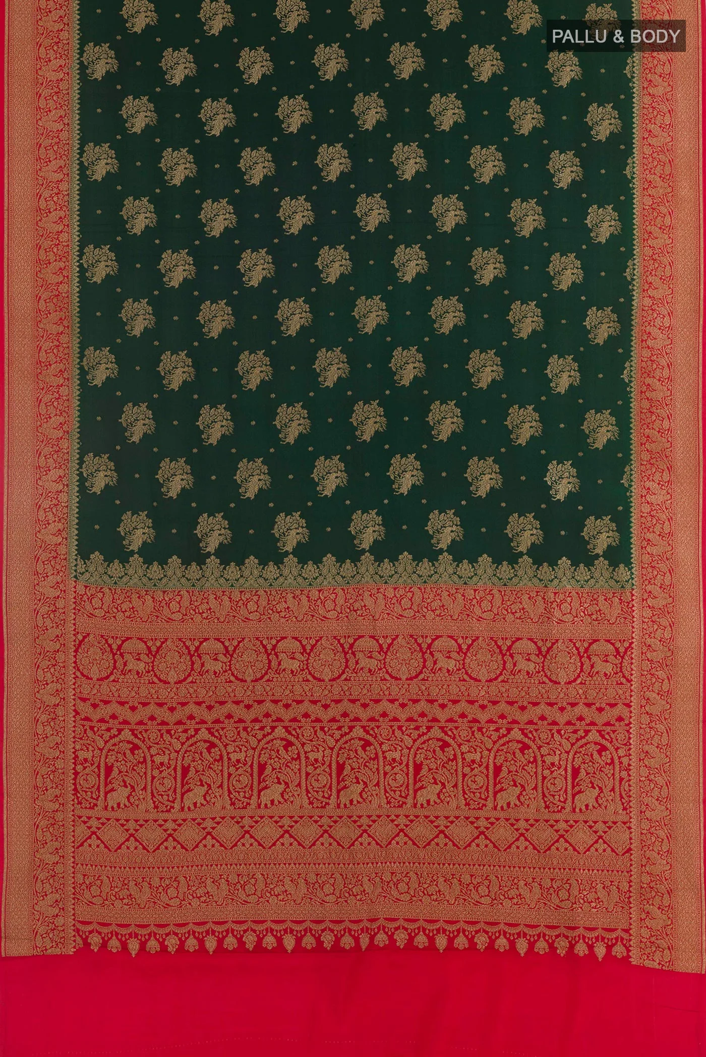 Bottle Green Banarasi Georgette Saree - Image 4