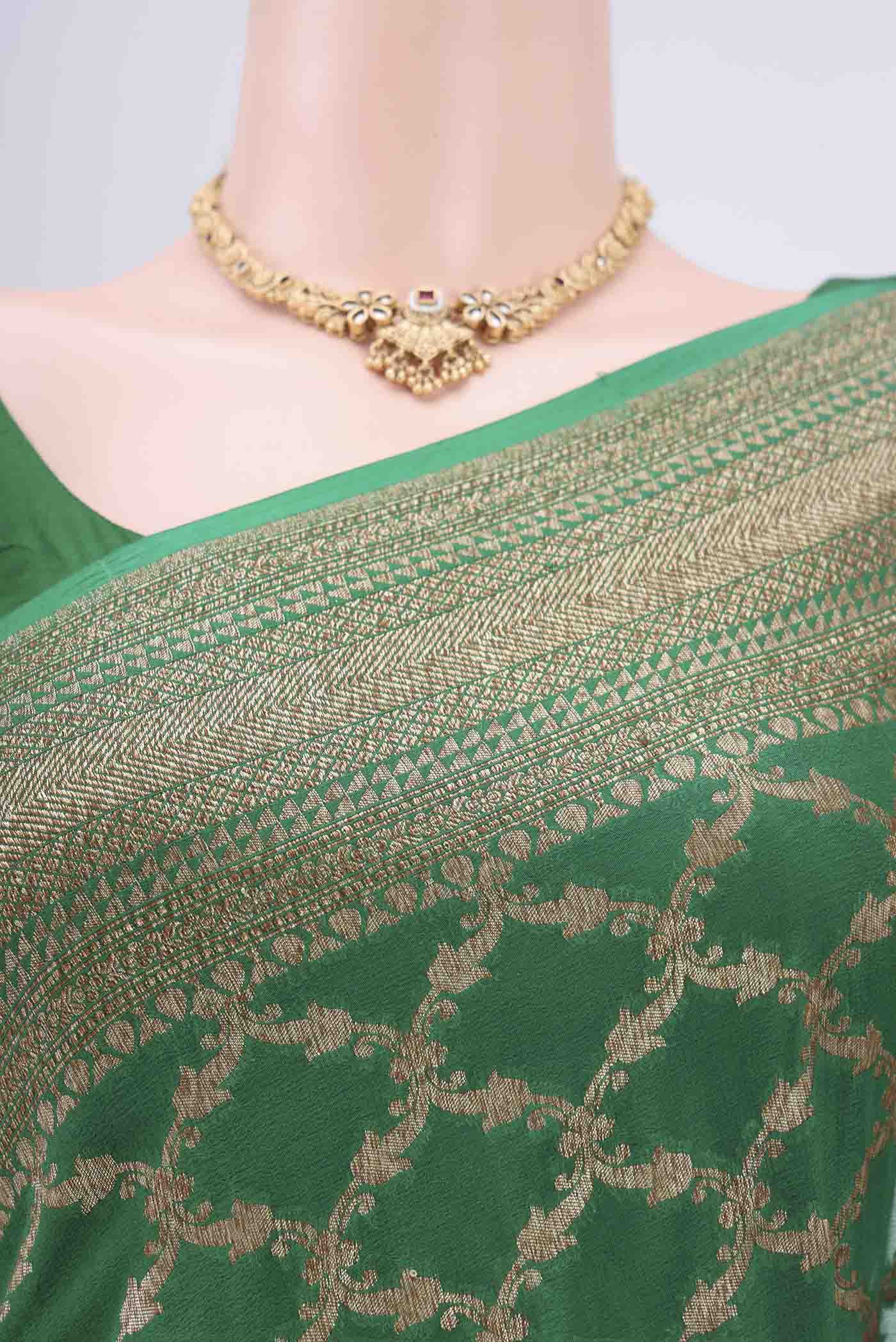 Green Banarasi Georgette Saree - Image 2