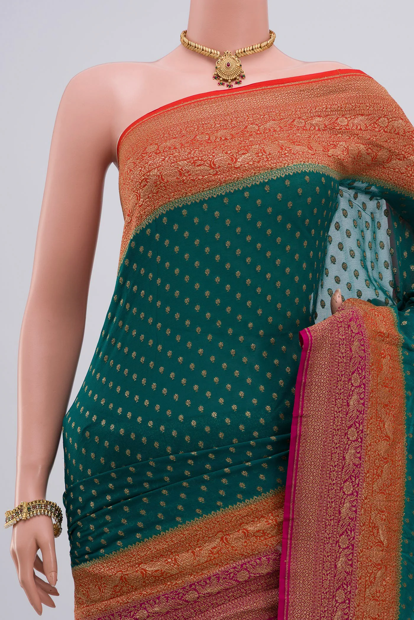 Green Banarasi Georgette Saree - Image 2