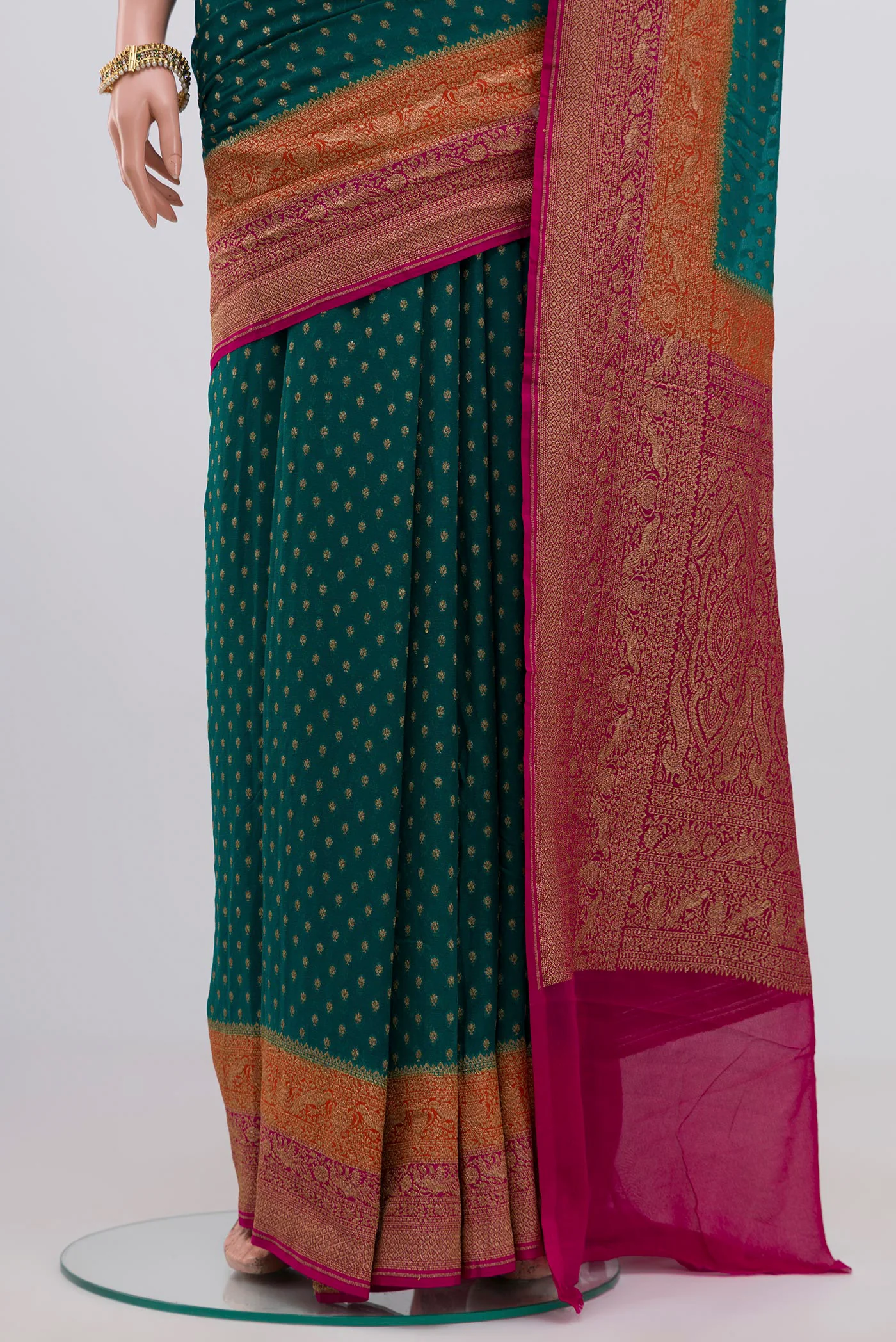 Green Banarasi Georgette Saree - Image 3