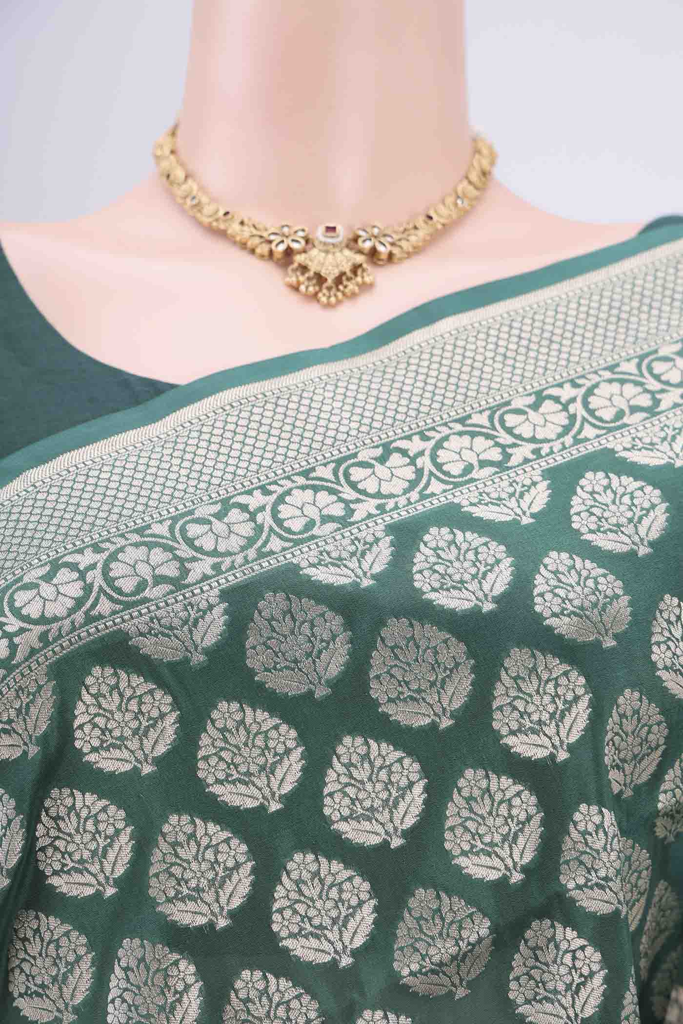 Green Banarasi Silk Saree - Image 2
