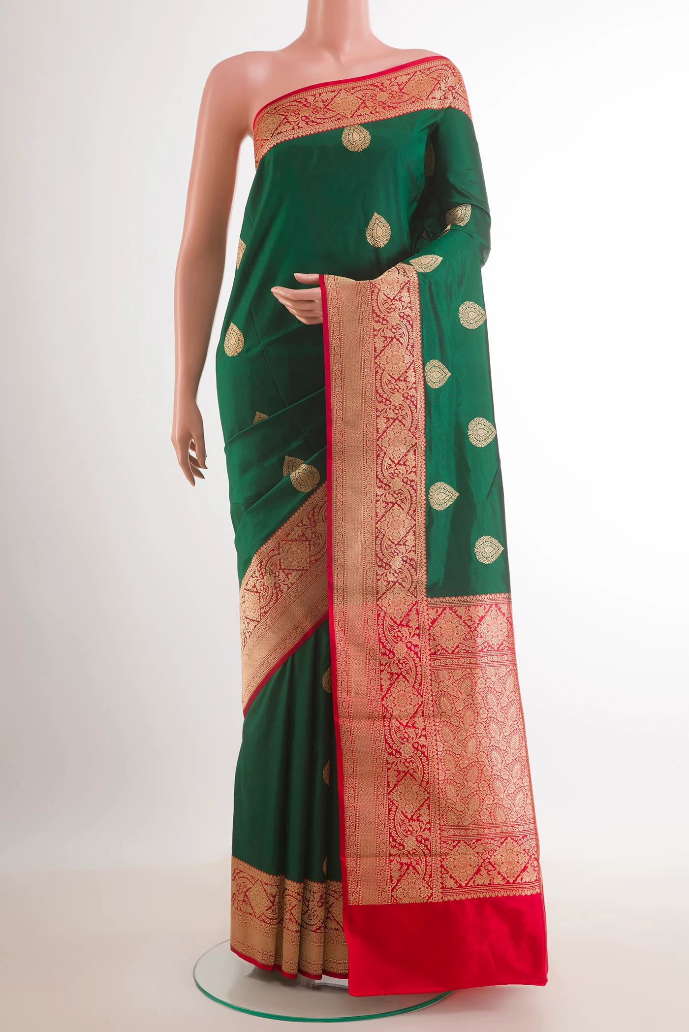 Bottle Green Banarasi Katan Silk Saree