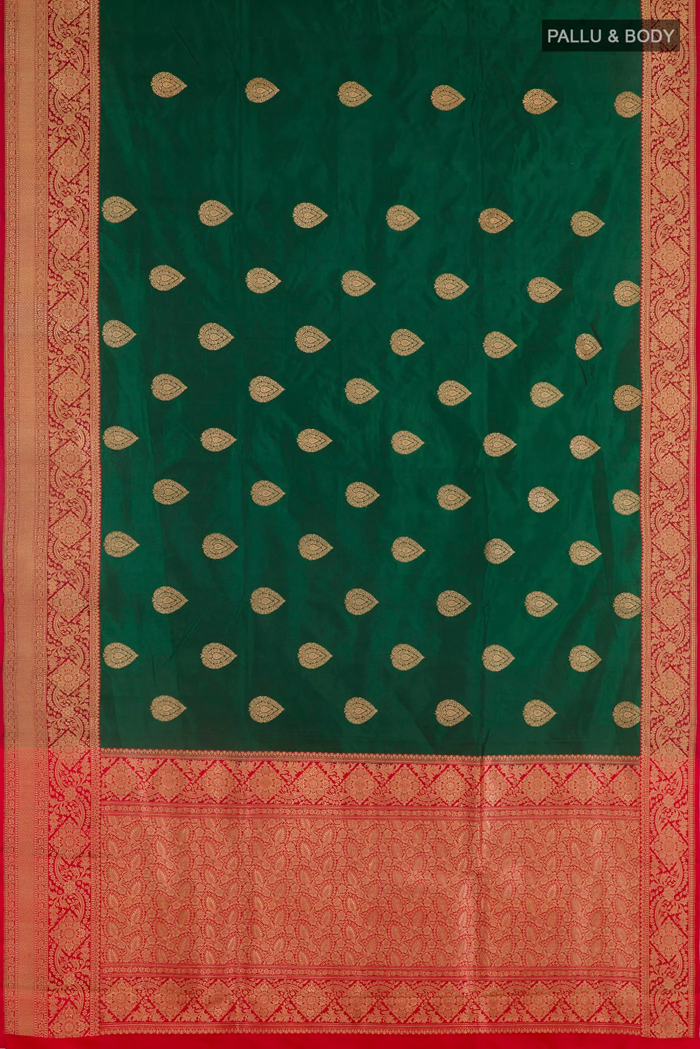Bottle Green Banarasi Katan Silk Saree - Image 3