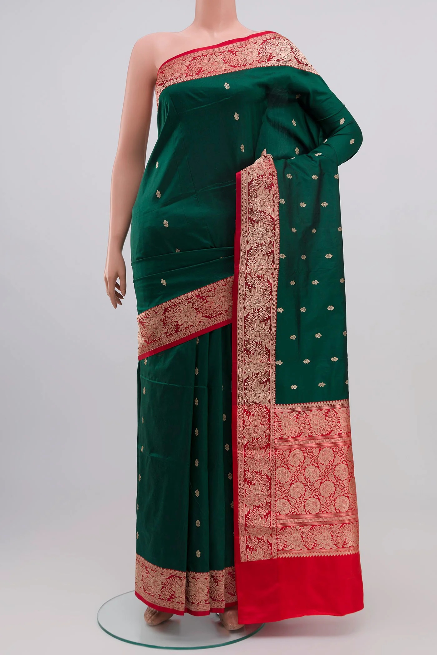 Bottle Green Banarasi Katan Silk Saree