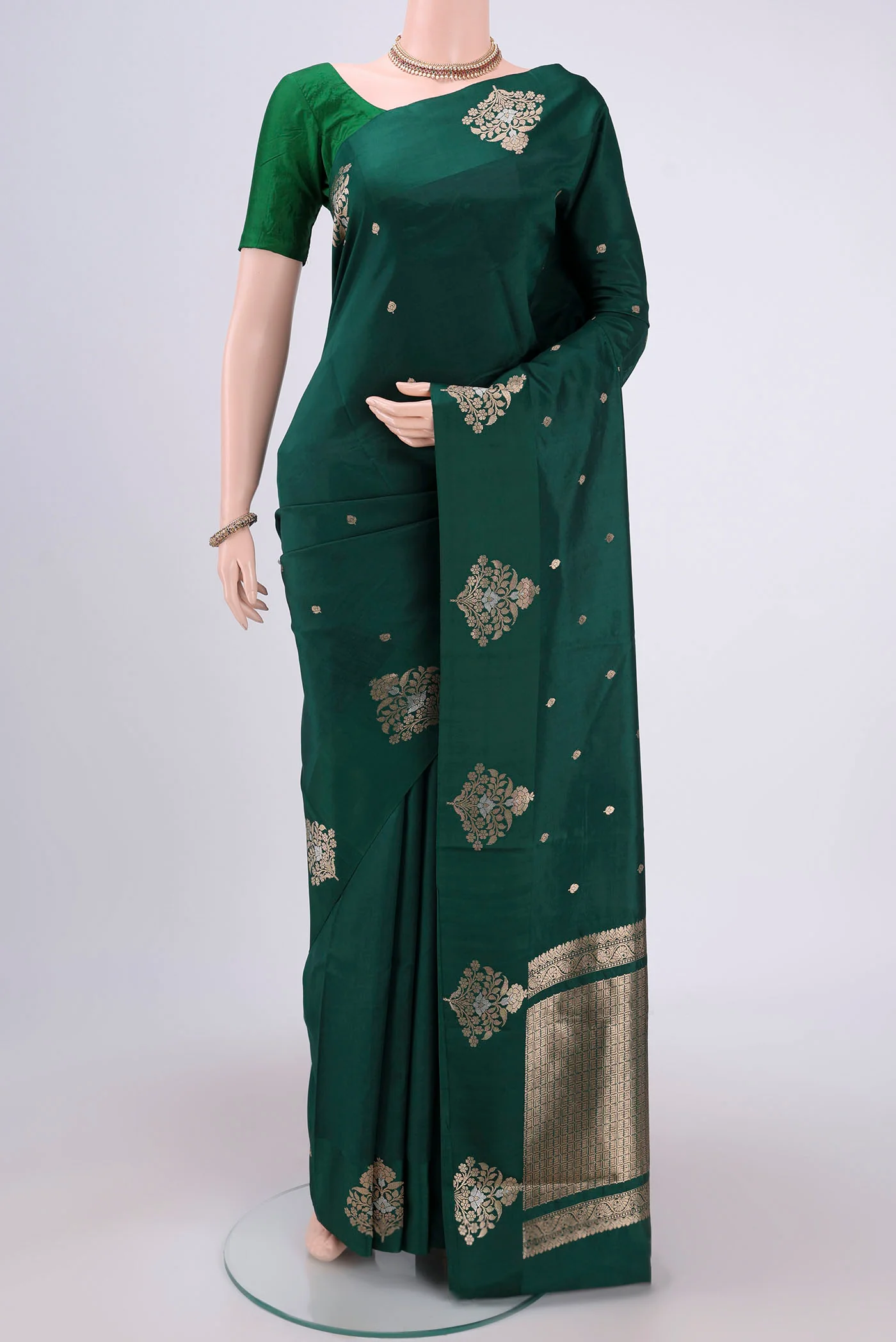 Bottle Green Banarasi Katan Silk Saree