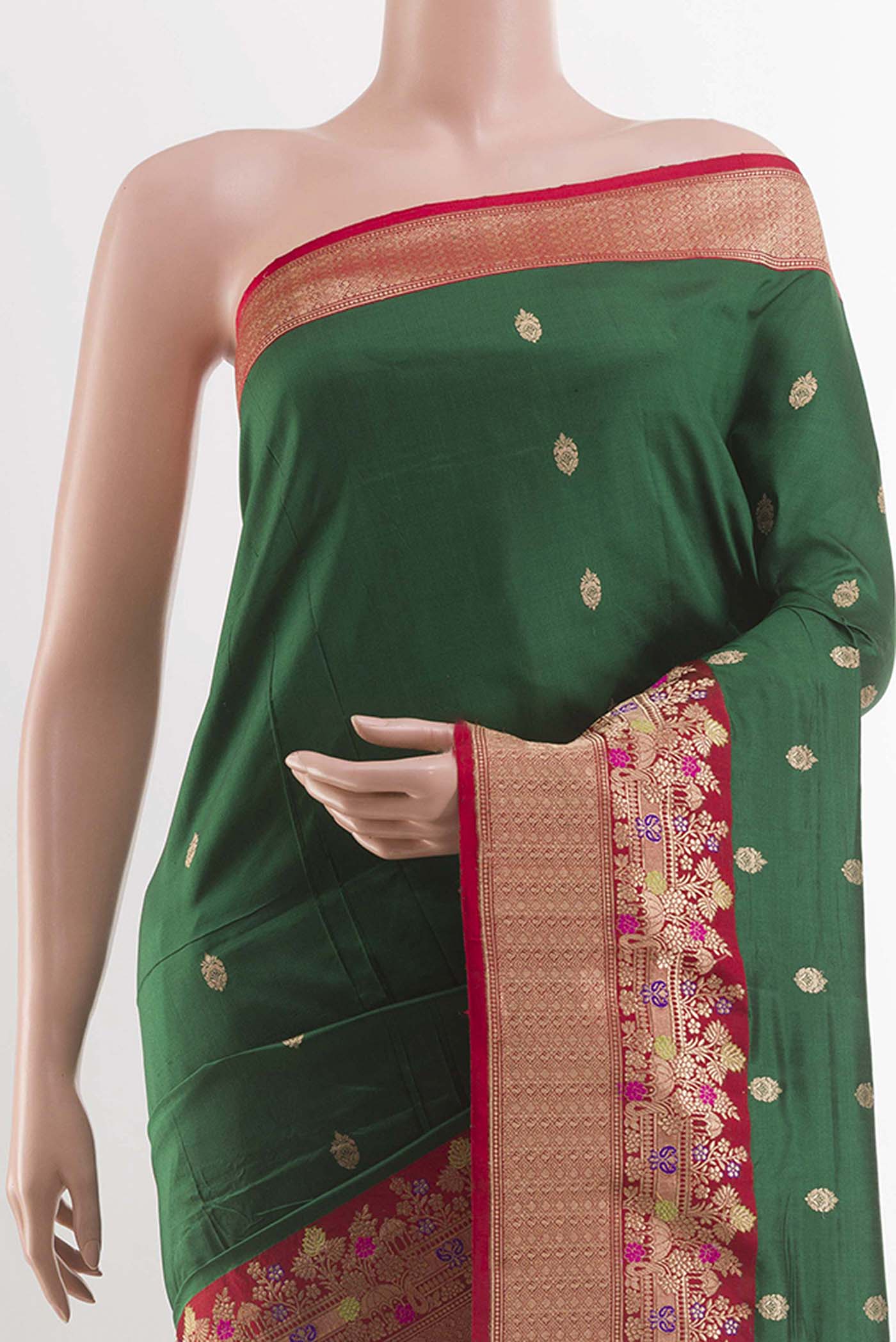 Green Banarasi Katan Silk Saree - Image 2