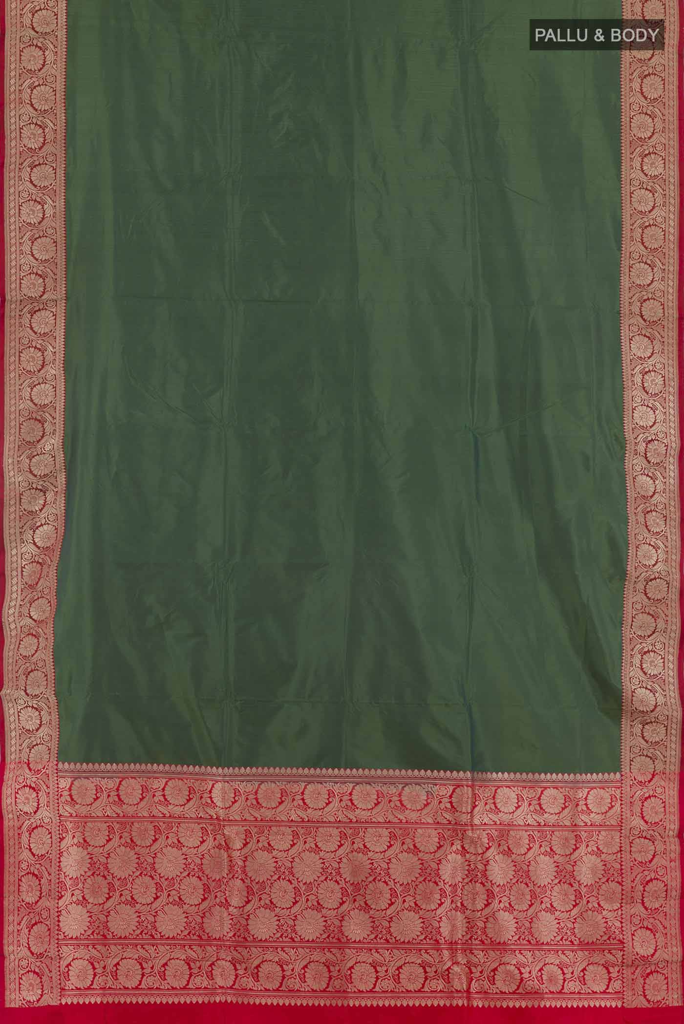 Green with Blue Color Banarasi Katan Silk Saree - Image 3
