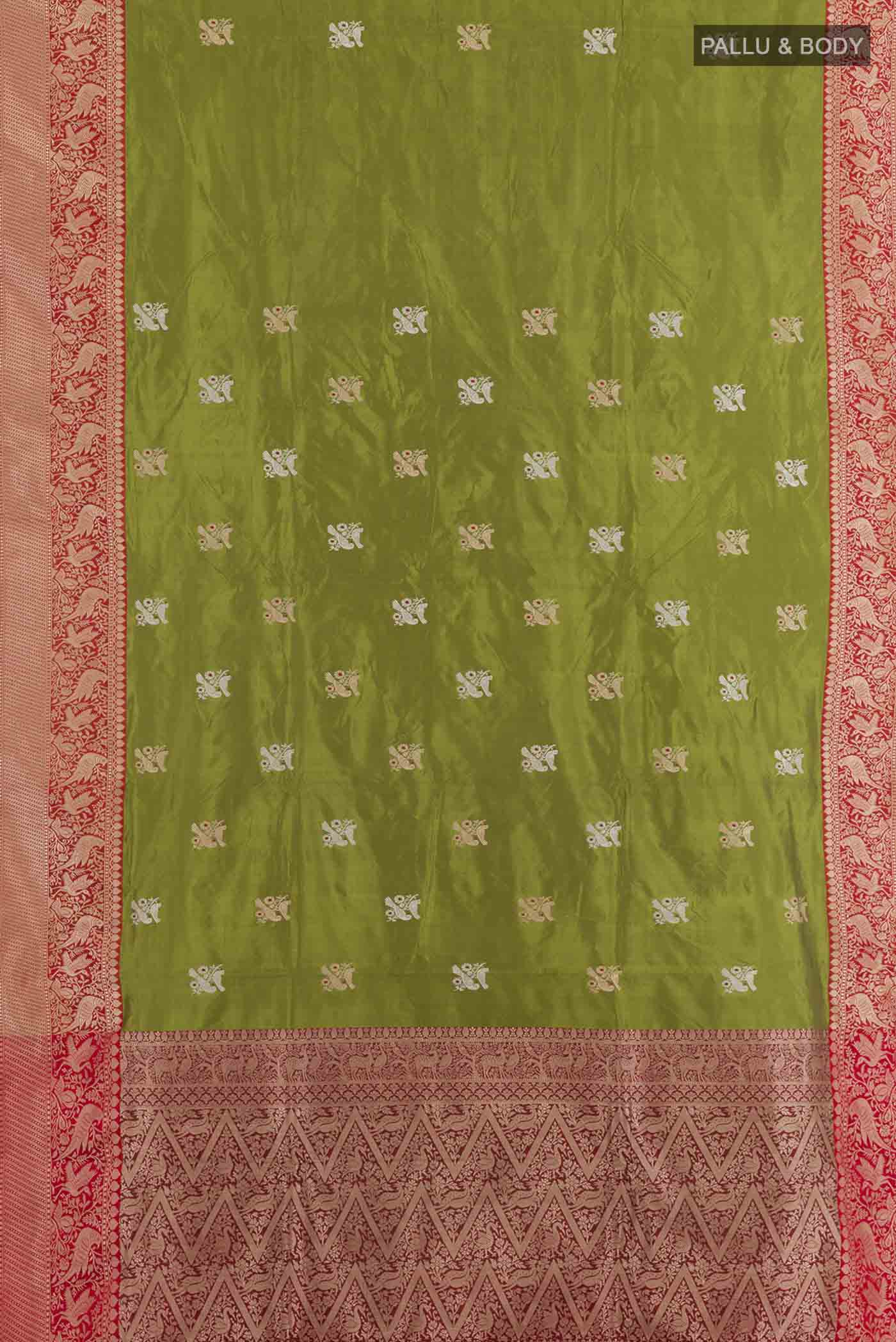 Green Banarasi Katan Silk Saree - Image 3