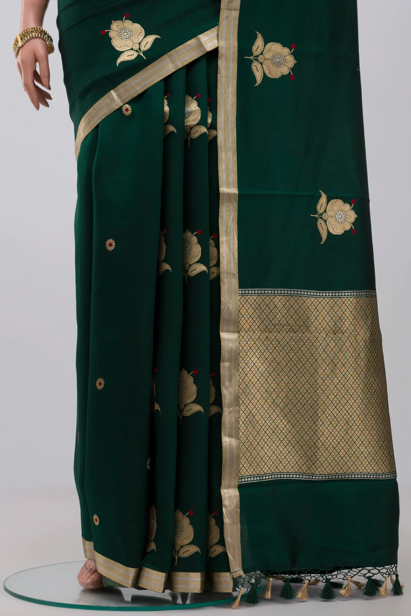 Bottle Green Banarasi Silk Saree - Image 3