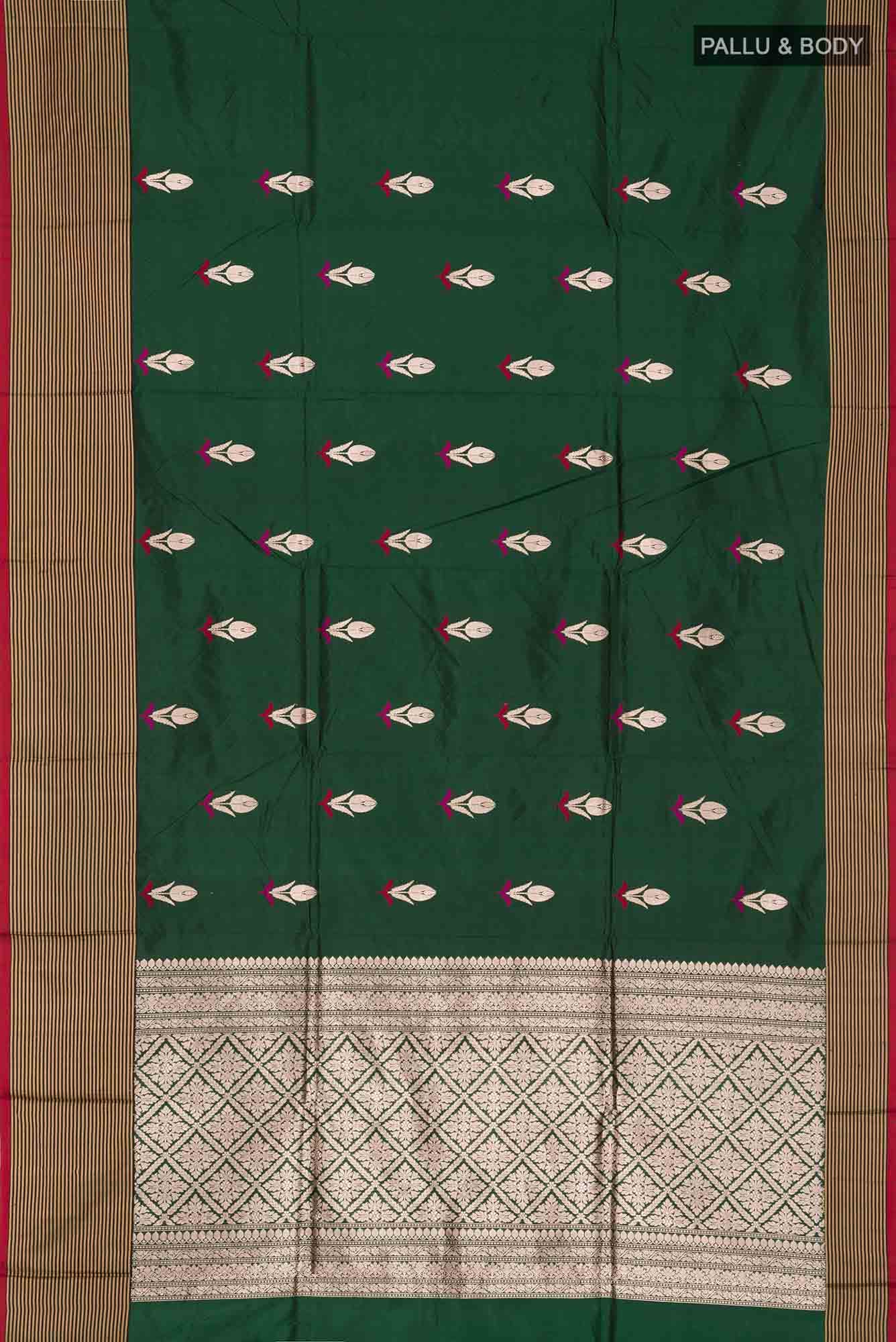 Green Banarasi Katan Silk Saree - Image 3