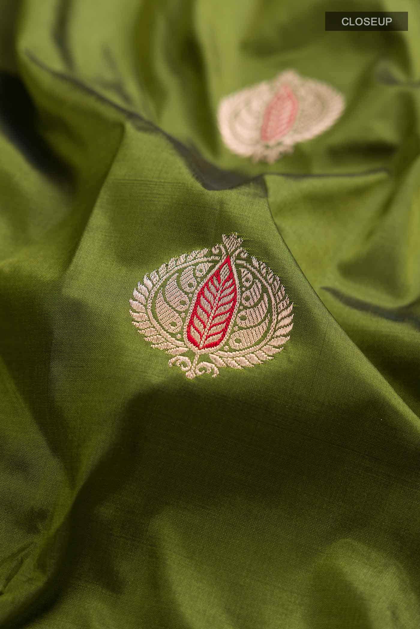 Green Banarasi Katan Silk Saree - Image 2