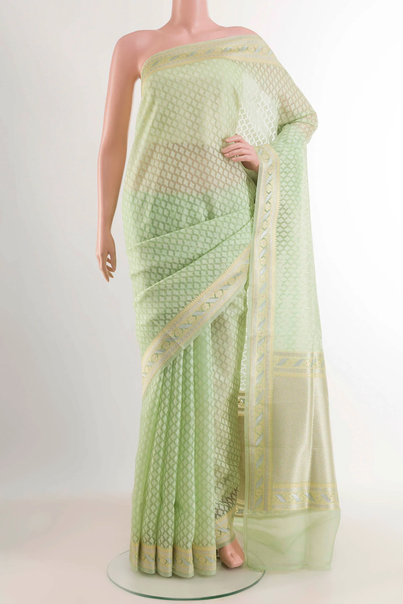 Green Banarasi Kora Silk Saree