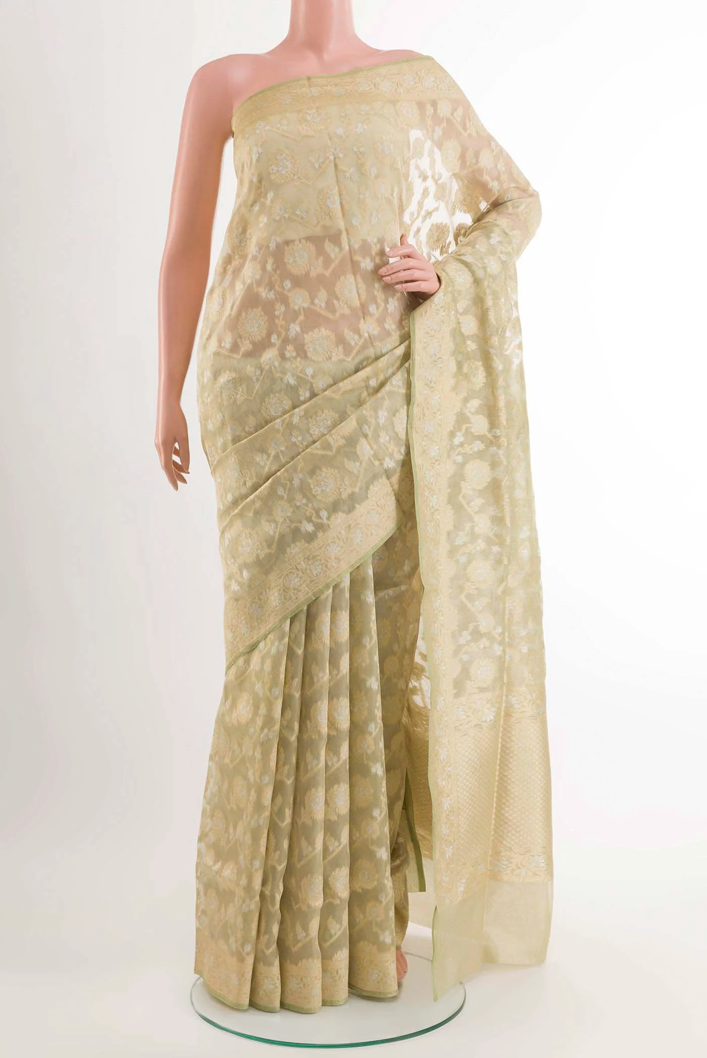 Green Banarasi Kora Silk Saree