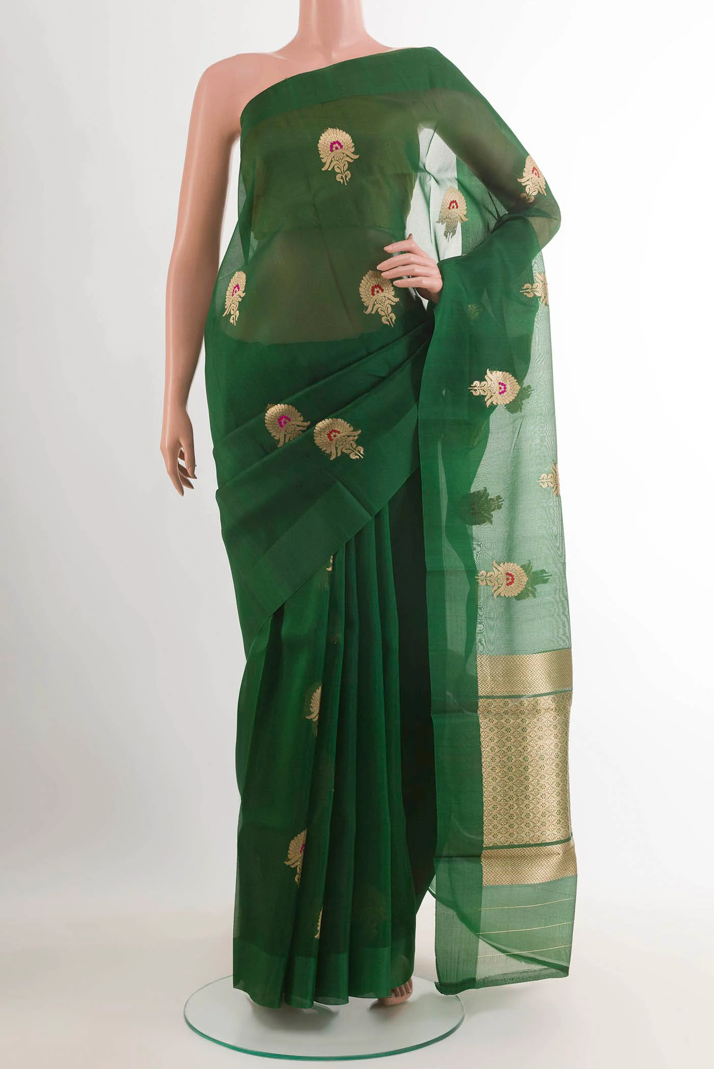 Green Banarasi Kora Silk Saree