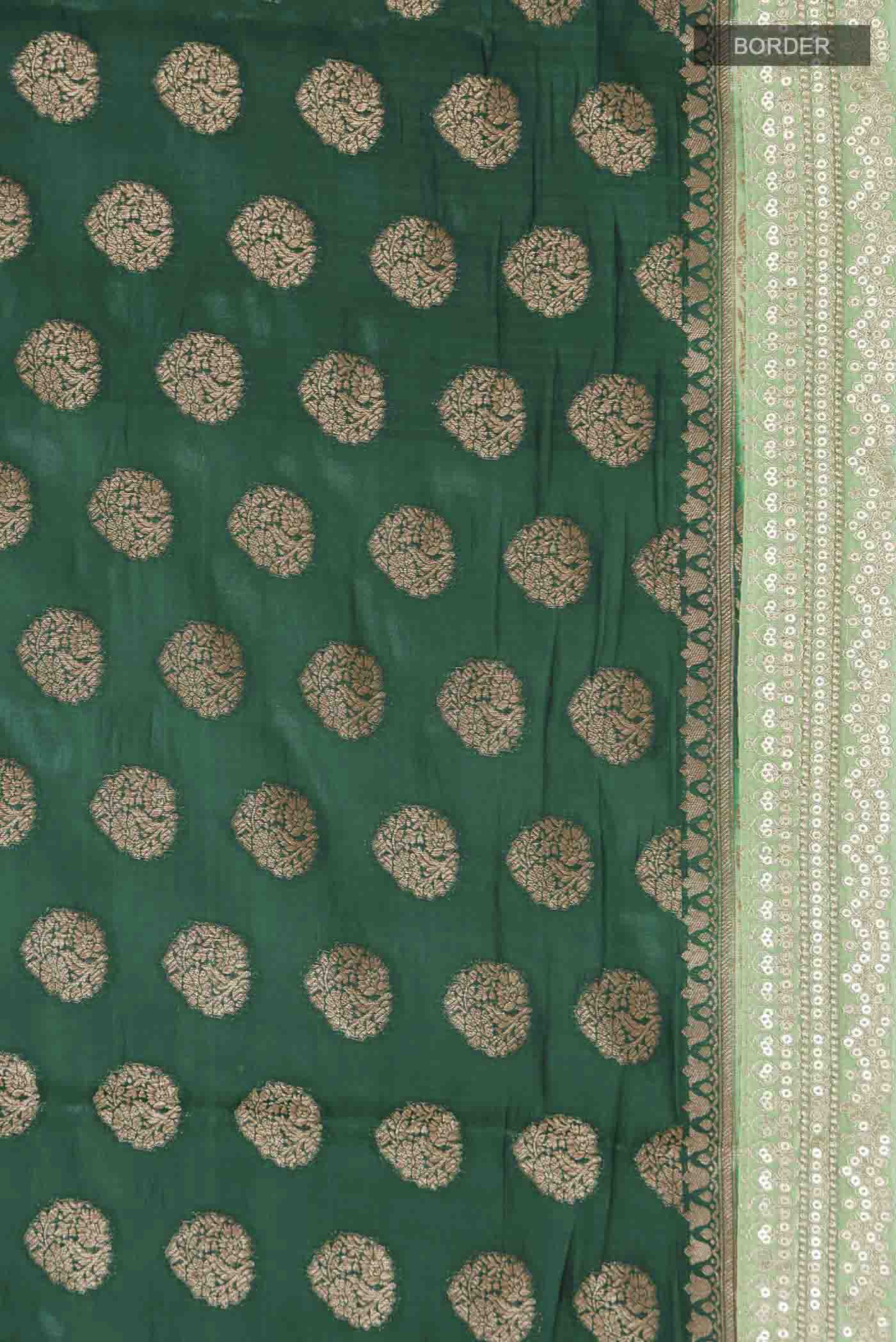 Green Banarasi Raw Silk Saree - Image 3