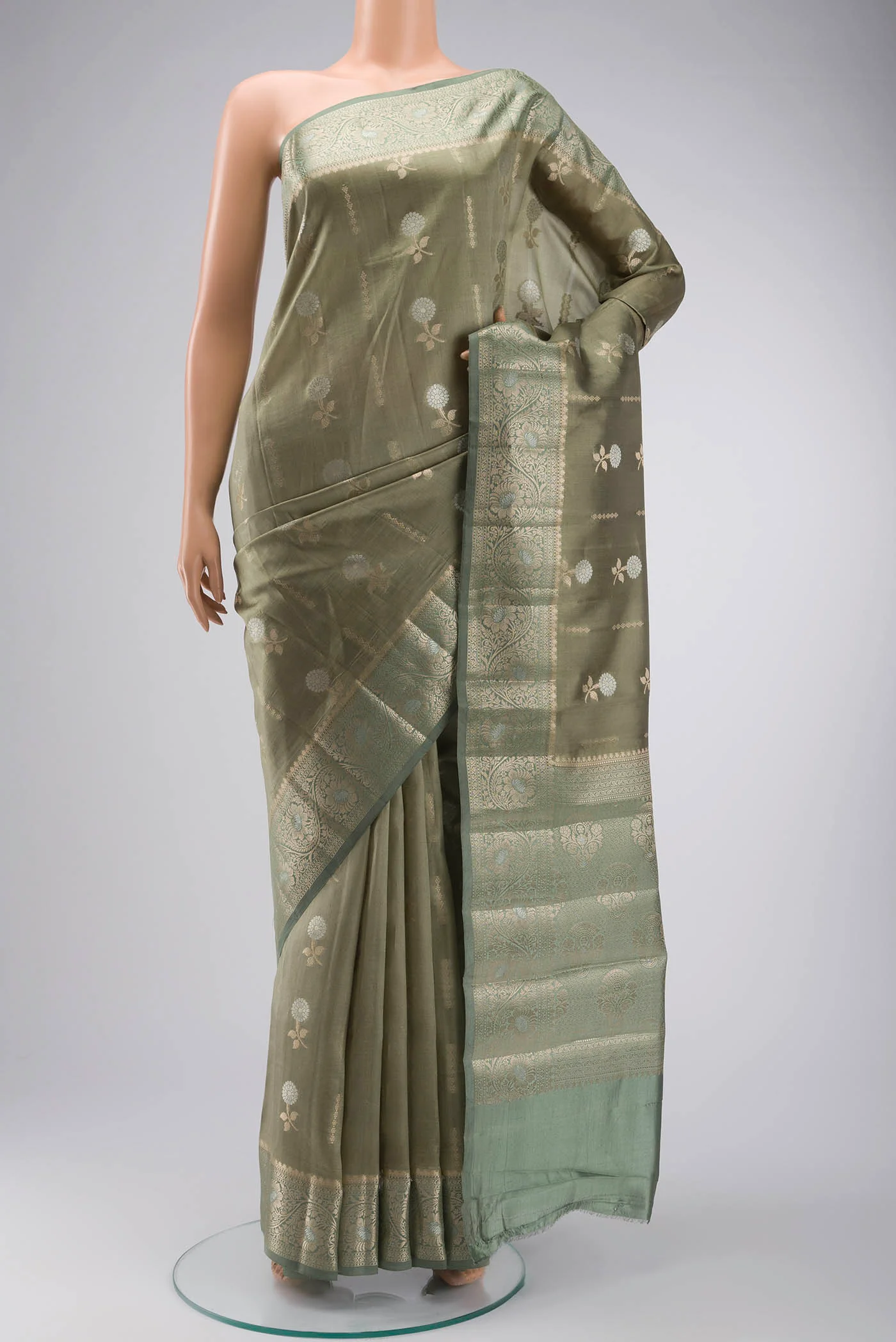 Green Banarasi Raw Silk Saree