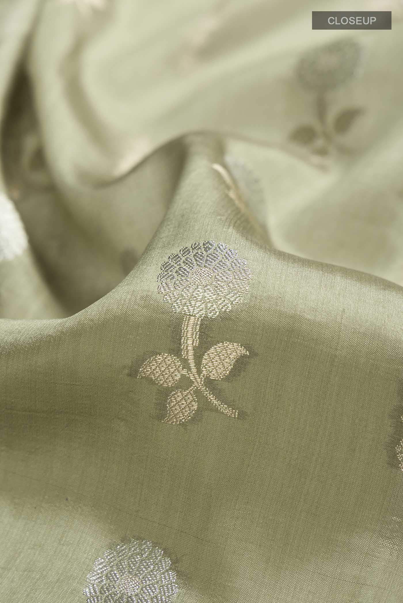 Green Banarasi Raw Silk Saree - Image 2