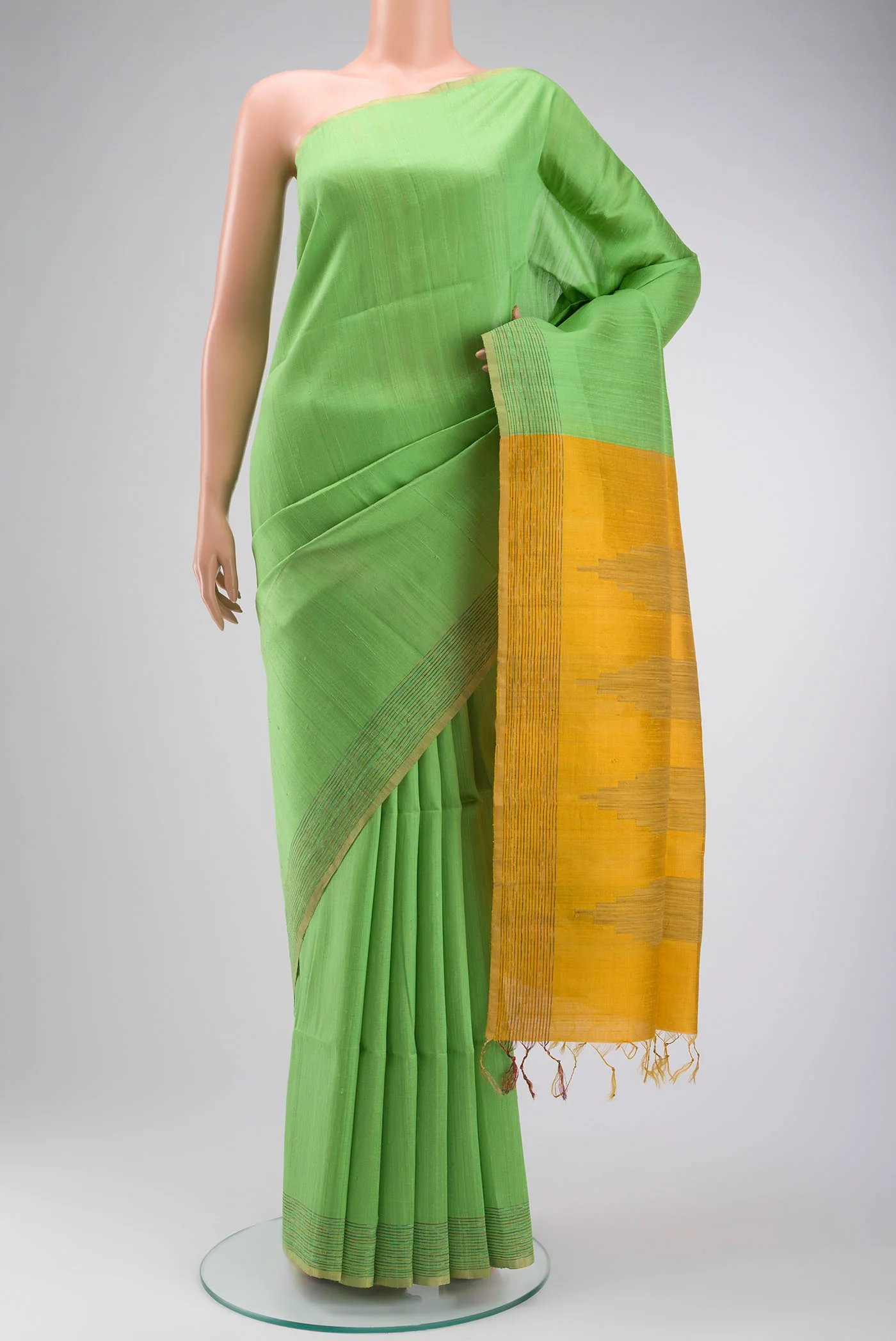Pista Green Raw Silk Saree