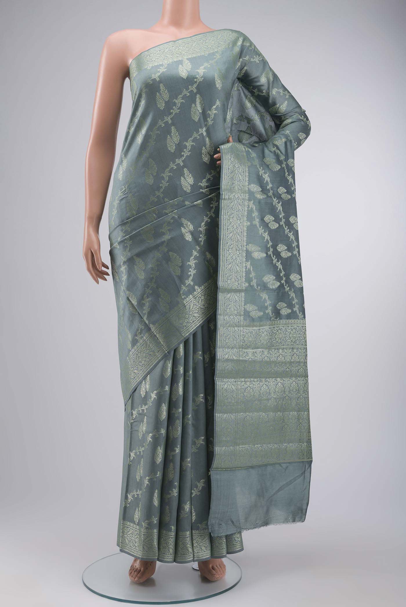 Grey Banarasi Raw Silk Saree