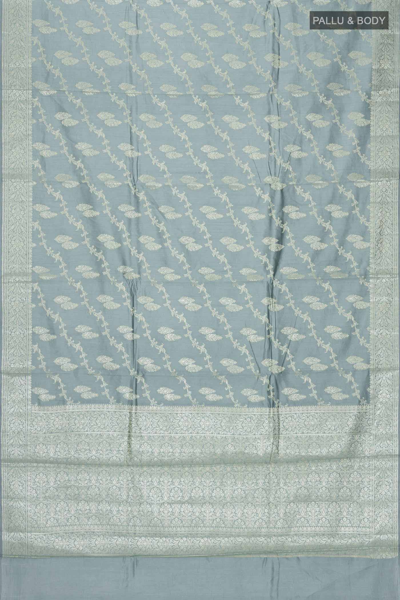 Grey Banarasi Raw Silk Saree - Image 5