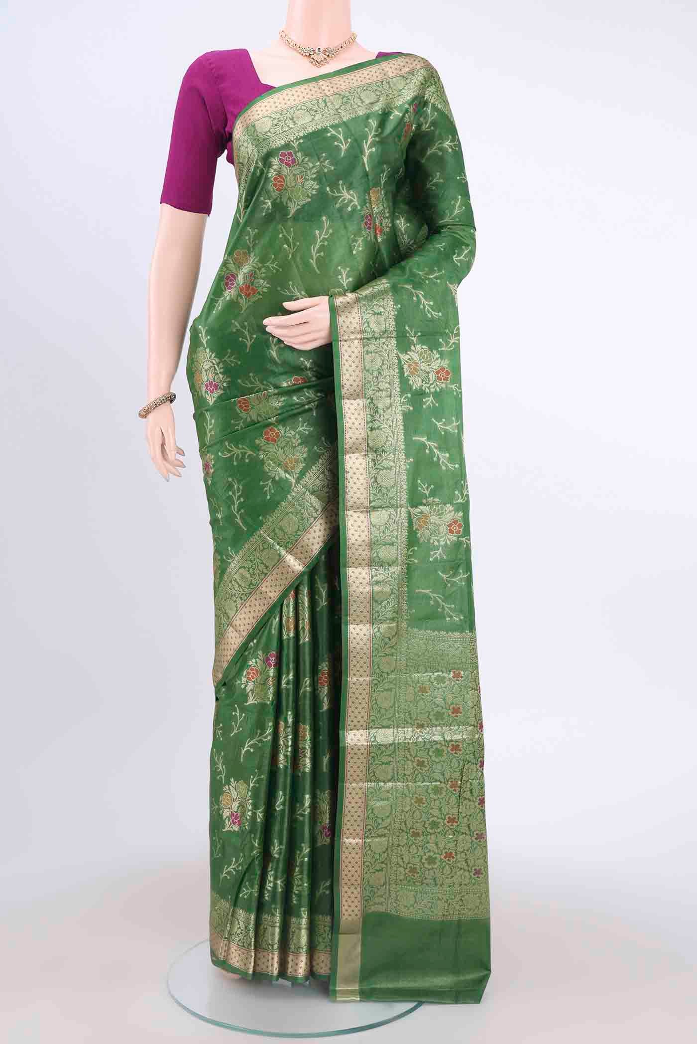 Green Banarasi Tussar Silk Saree