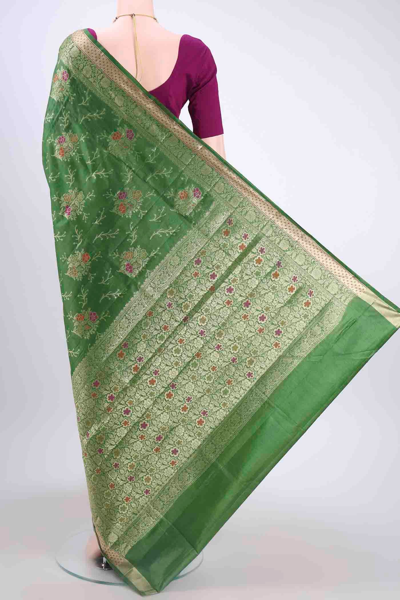 Green Banarasi Tussar Silk Saree - Image 3
