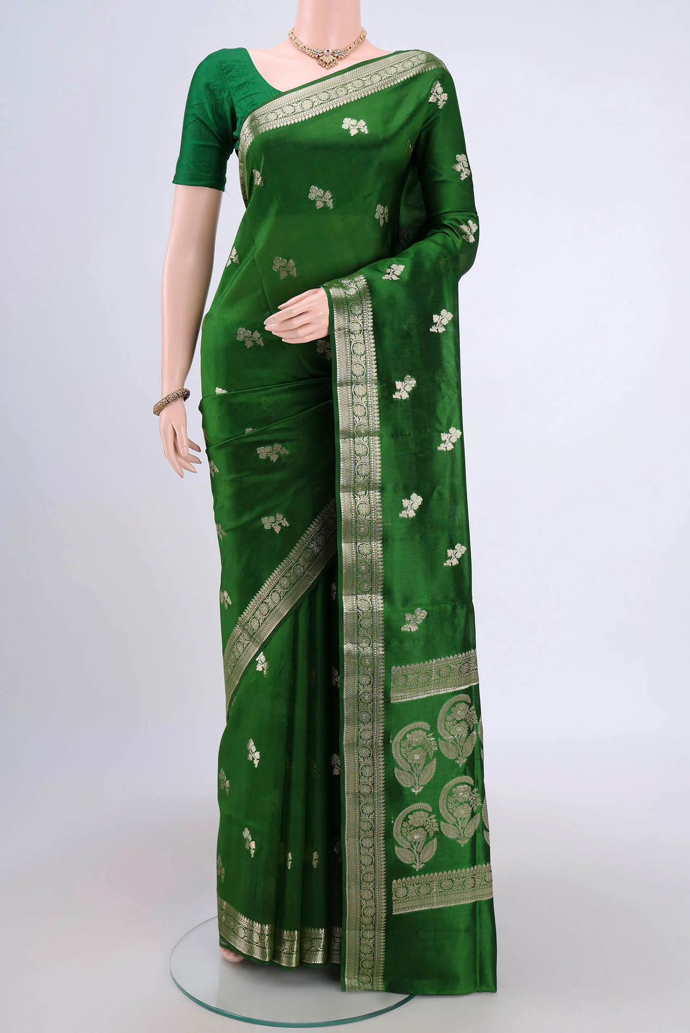 Green Banarasi Raw Silk Saree