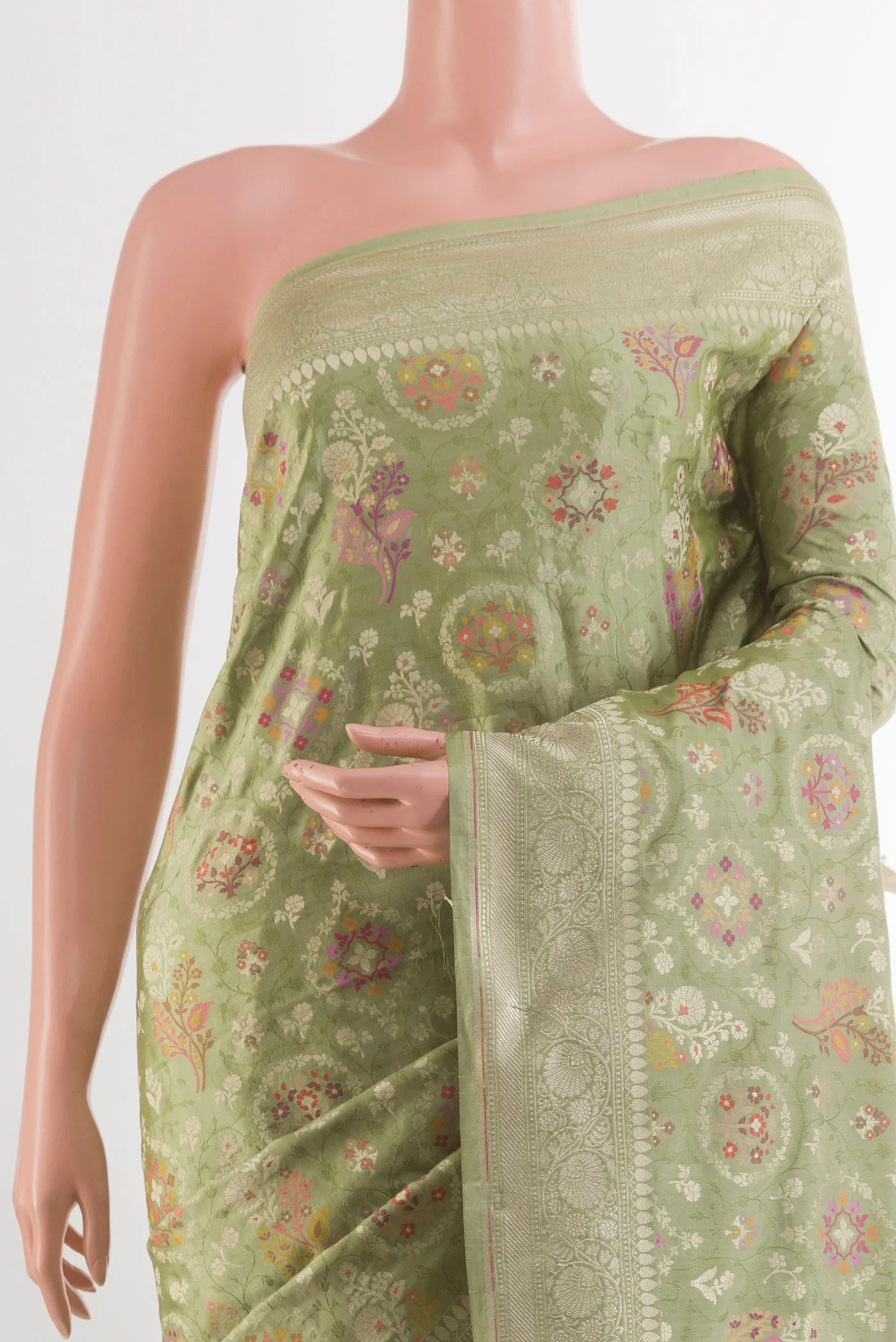 Sage Green Banarasi Silk Saree - Image 2