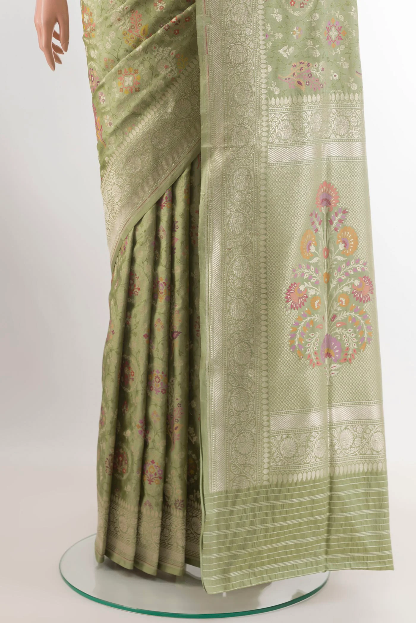Sage Green Banarasi Silk Saree - Image 3