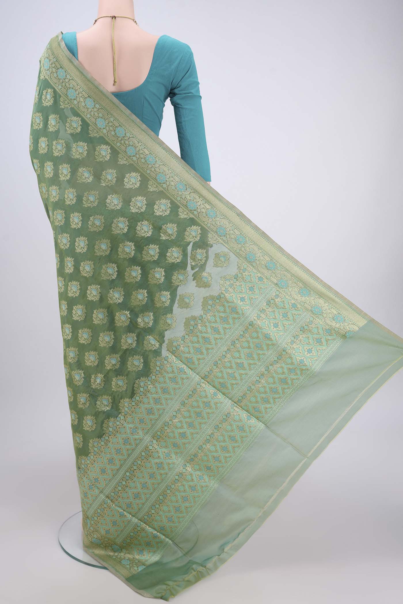 Green Banarasi Silk Saree - Image 3