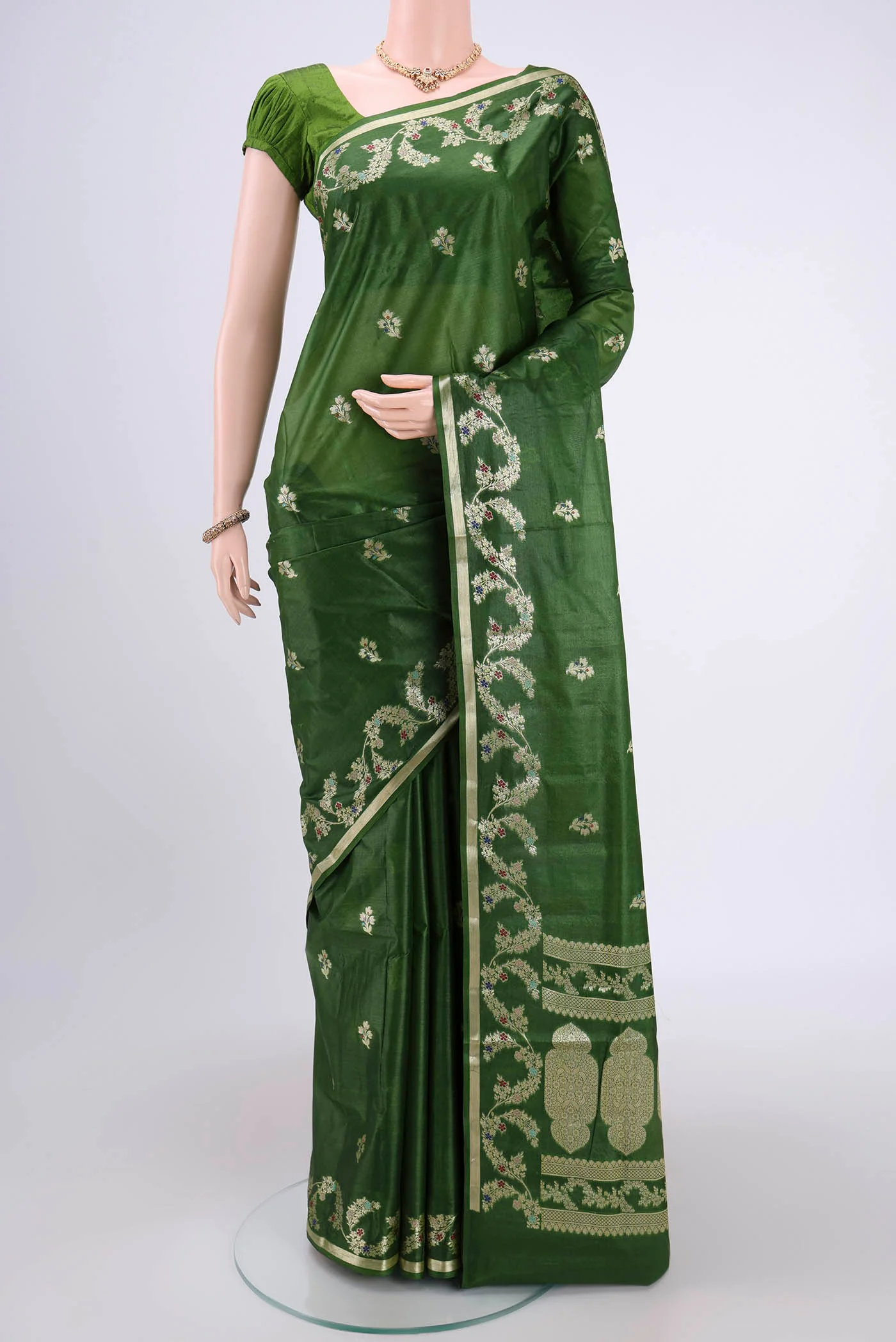 Green Banarasi Tussar Silk Saree