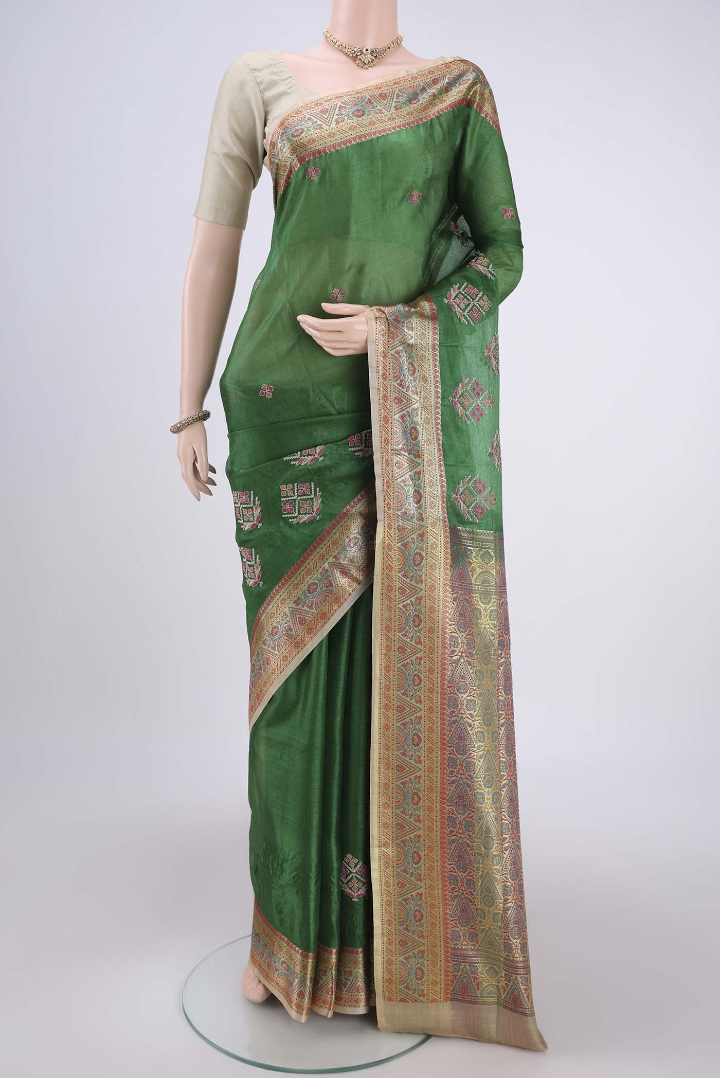 Green Banarasi Tussar Silk Saree
