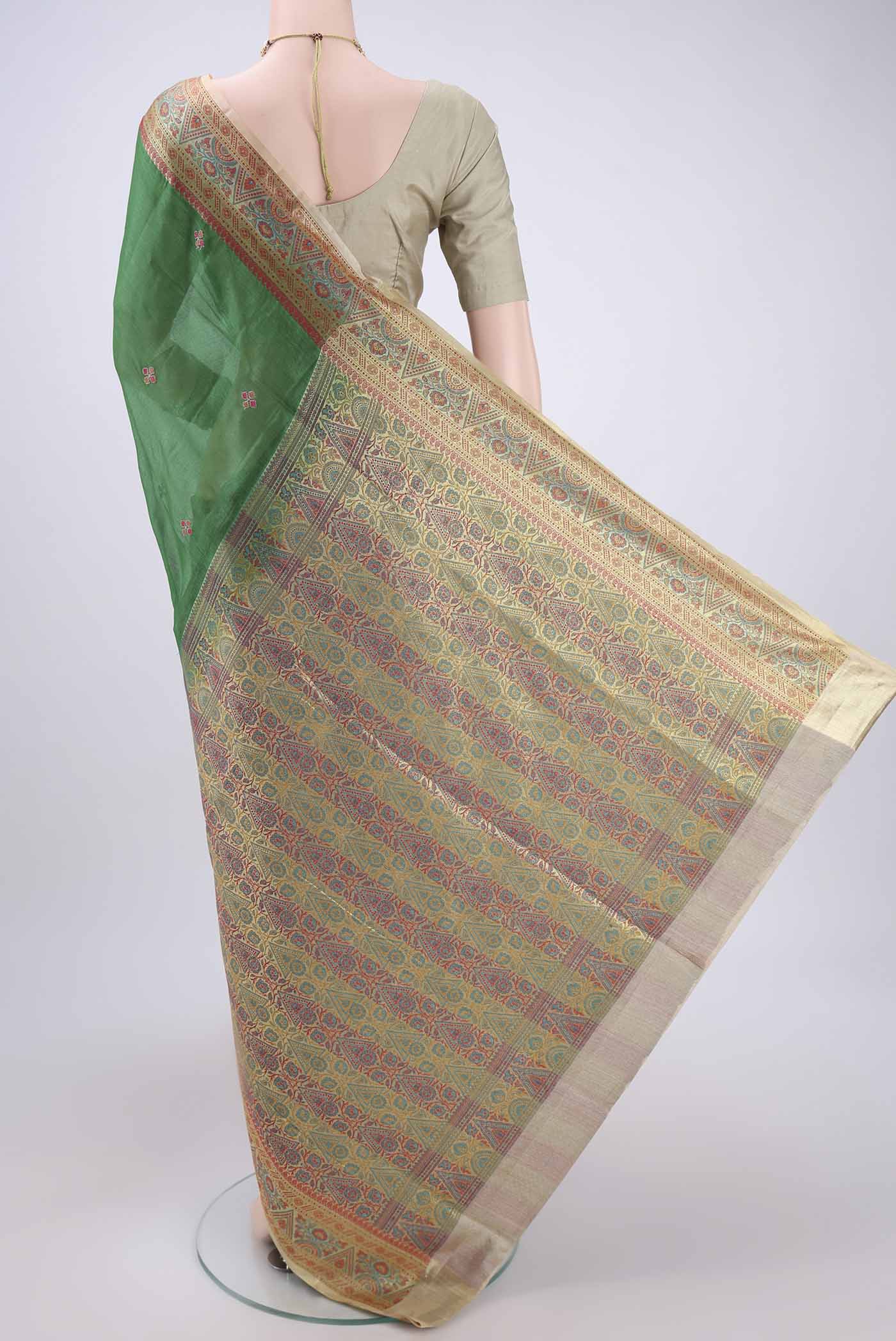 Green Banarasi Tussar Silk Saree - Image 3