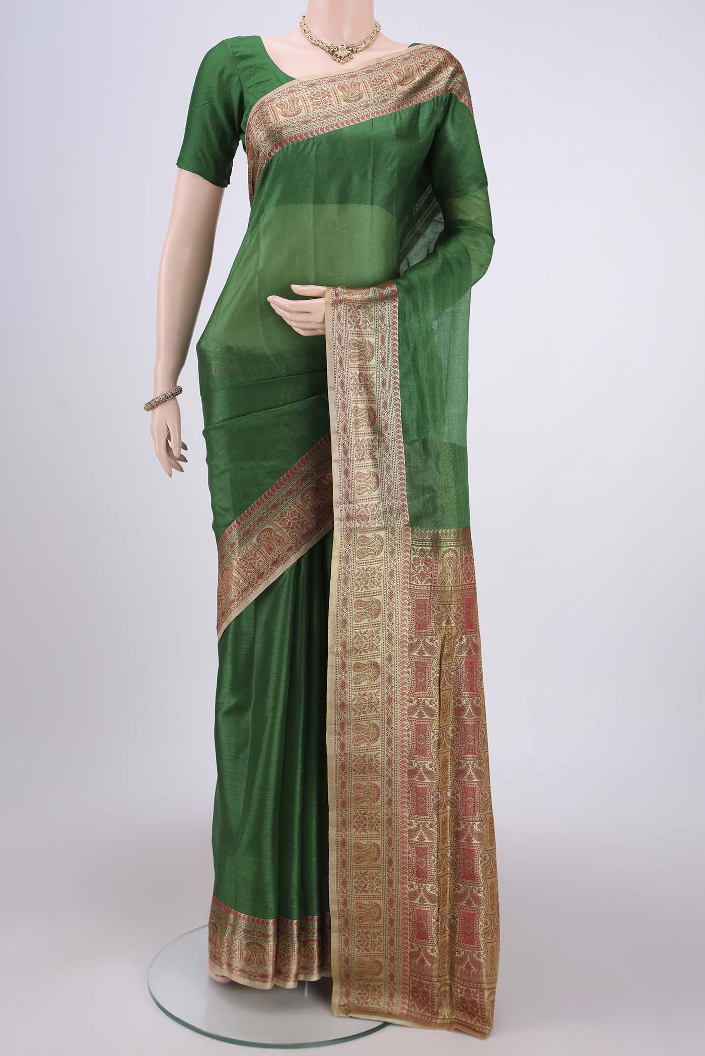 Green Banarasi Tussar Silk Saree