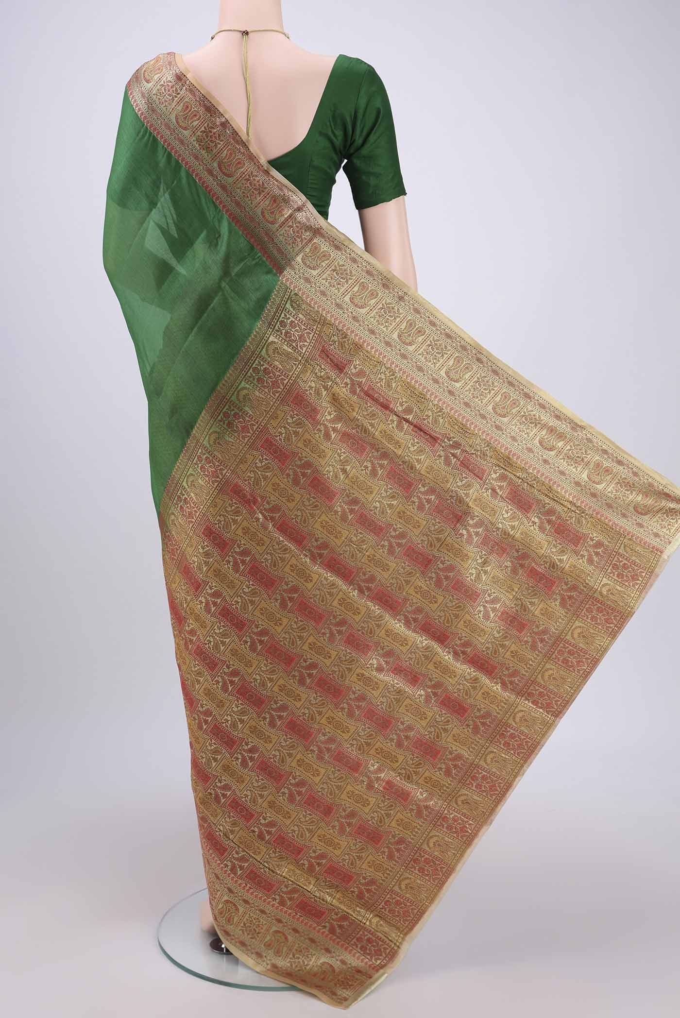 Green Banarasi Tussar Silk Saree - Image 3