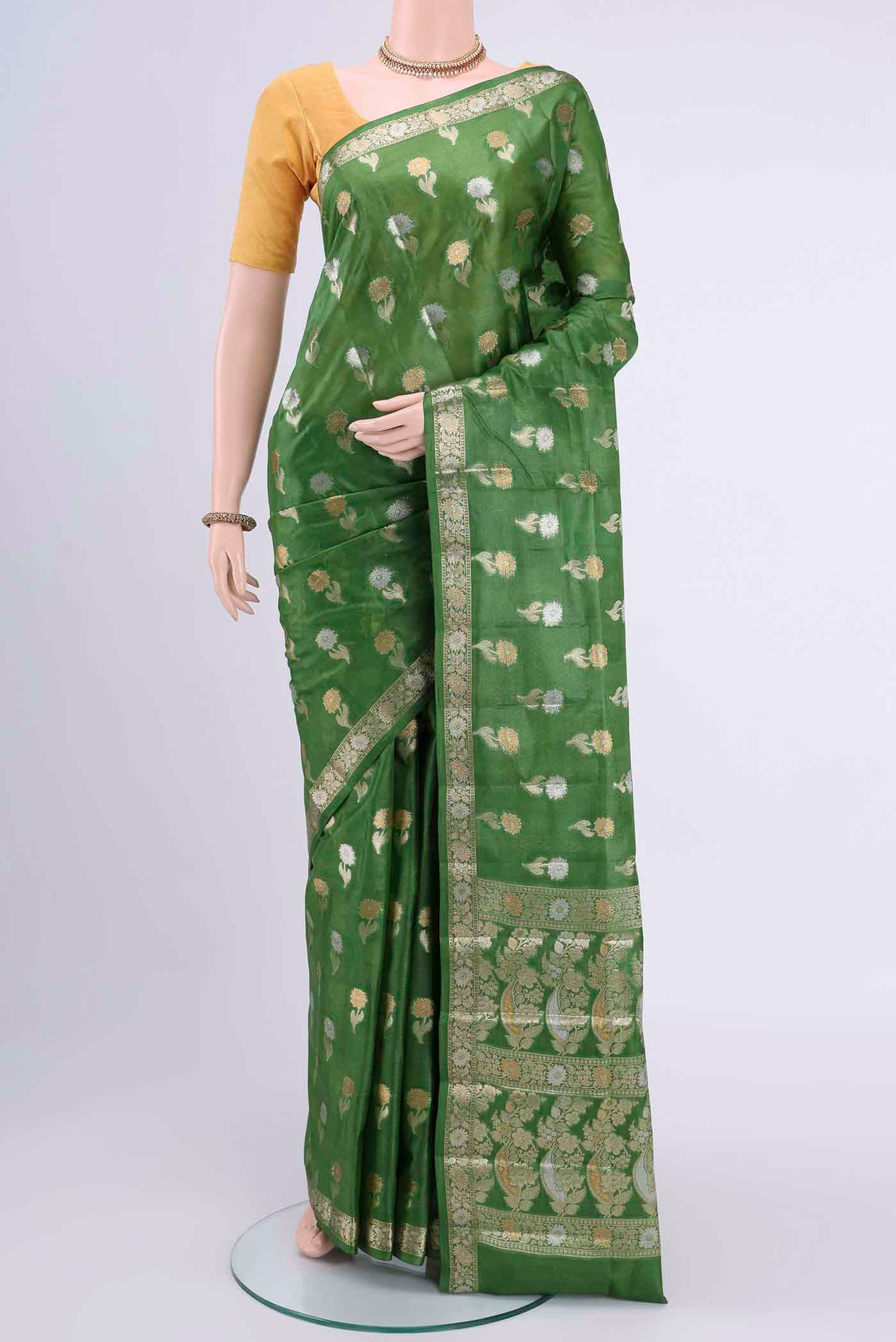 Green Banarasi Tussar Silk Saree