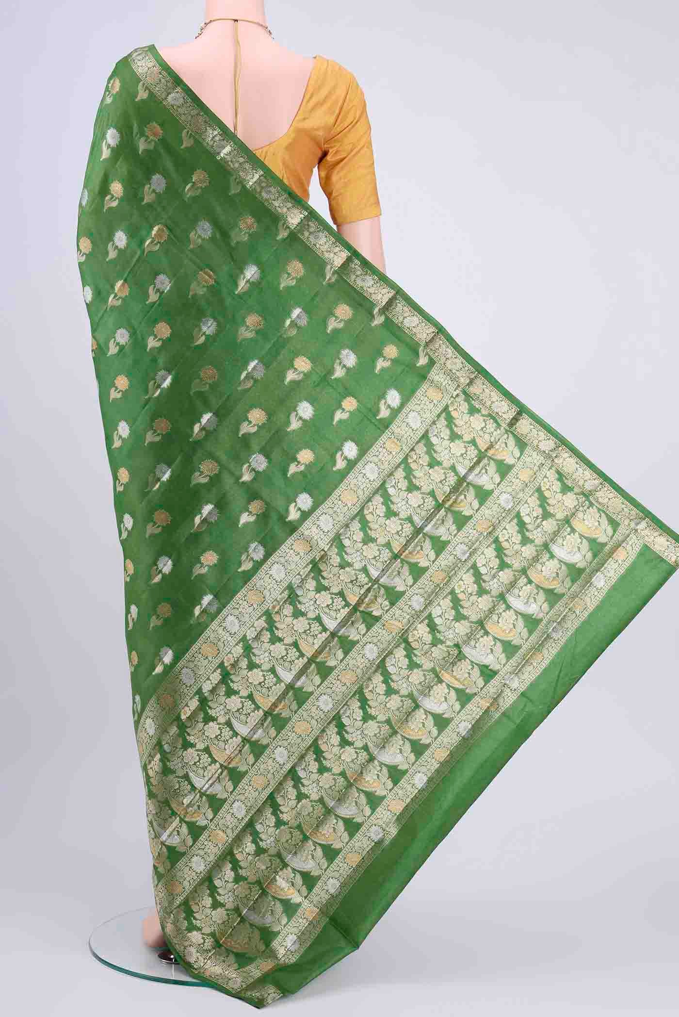 Green Banarasi Tussar Silk Saree - Image 3