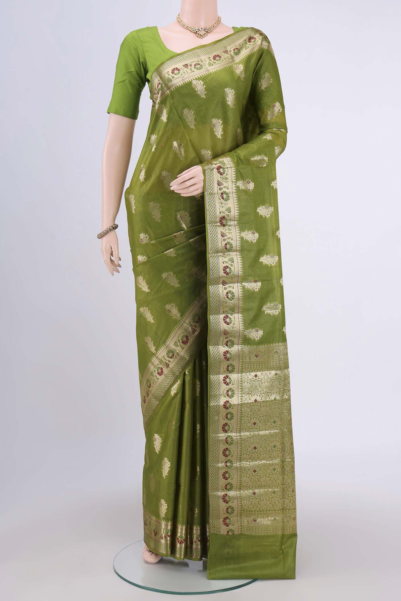Mehandi Green Banarasi Tussar Silk Saree