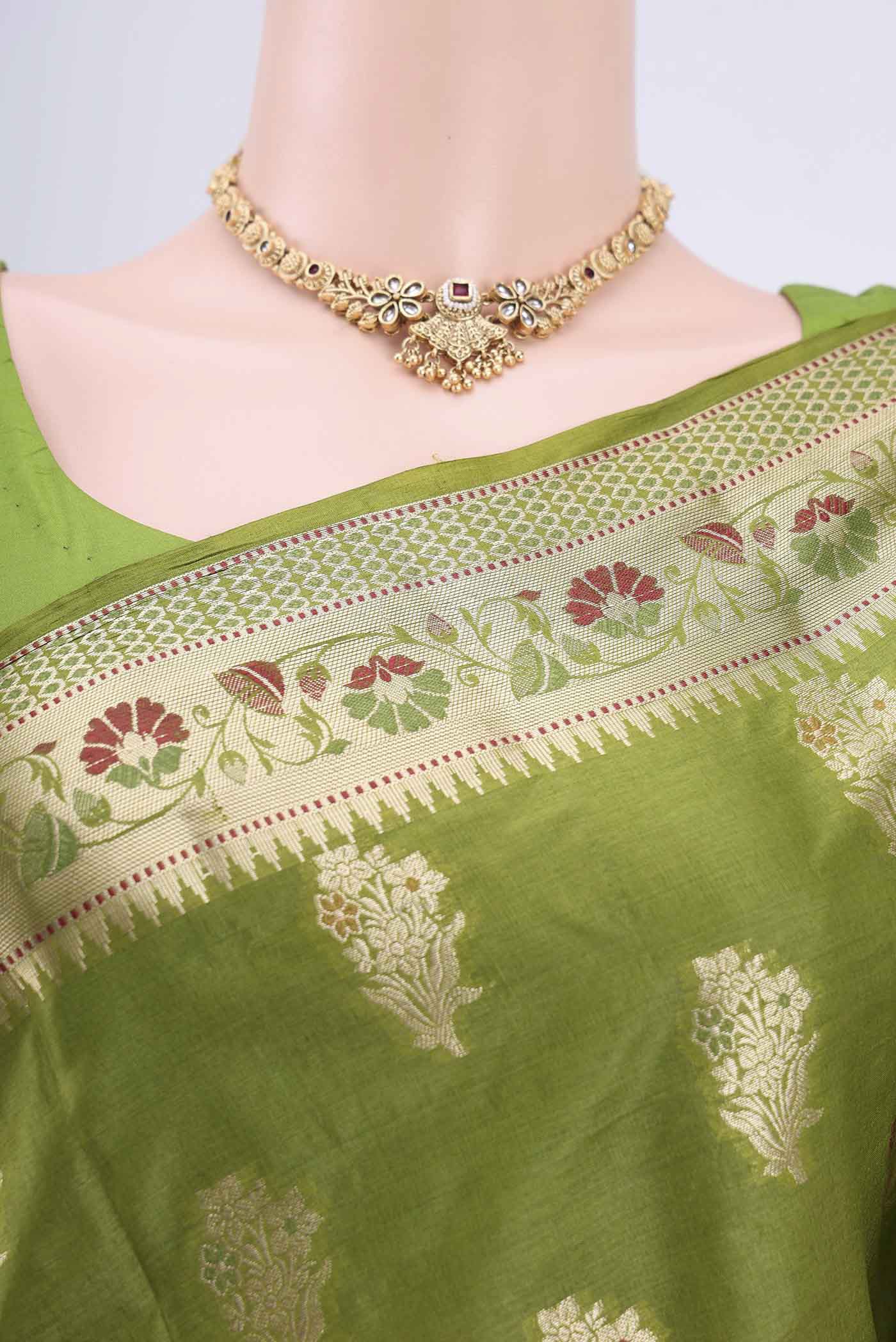 Mehandi Green Banarasi Tussar Silk Saree - Image 2