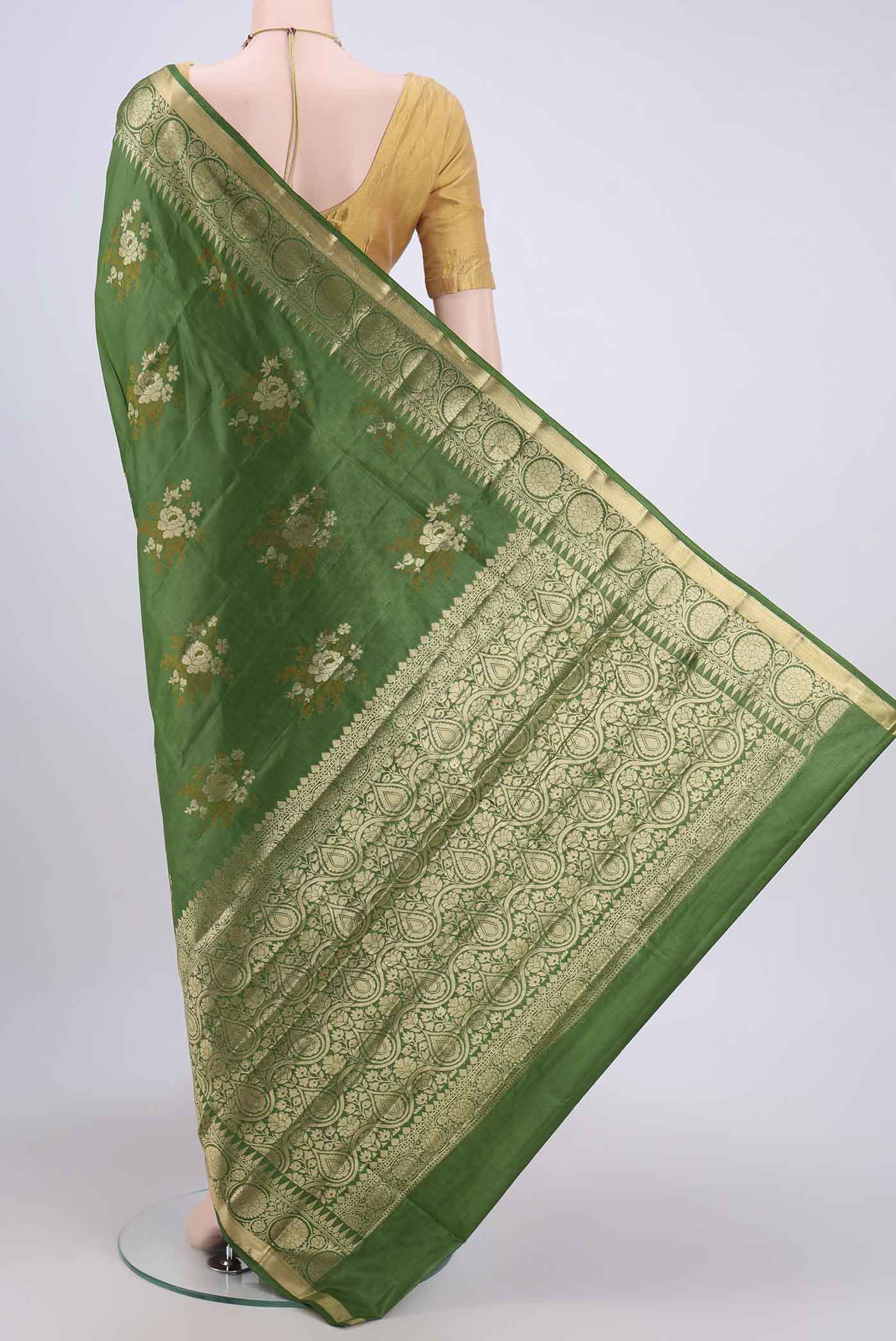 Mustard Banarasi Tussar Silk Saree - Image 3