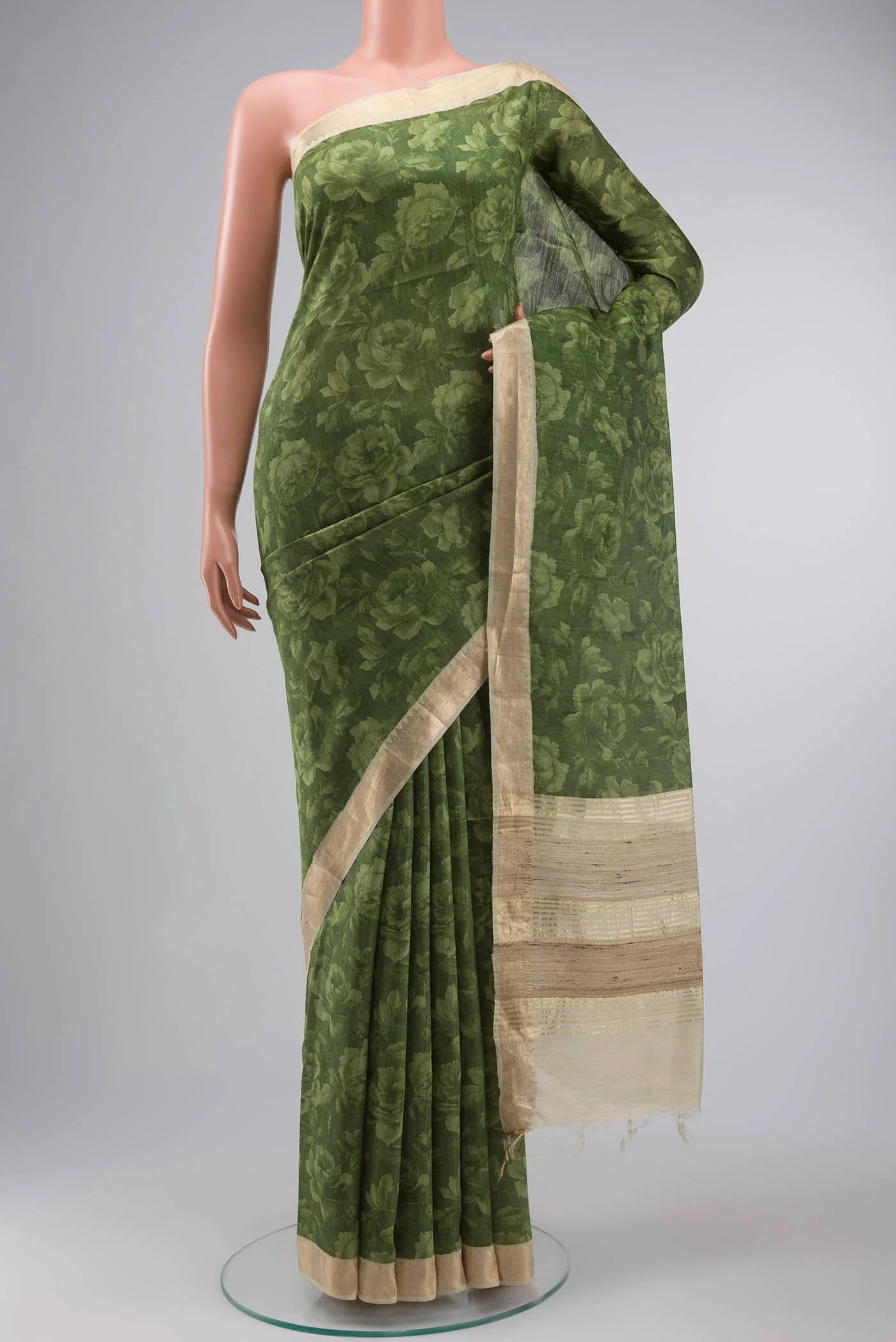 Green Bhagalpuri Tussar Silk Saree