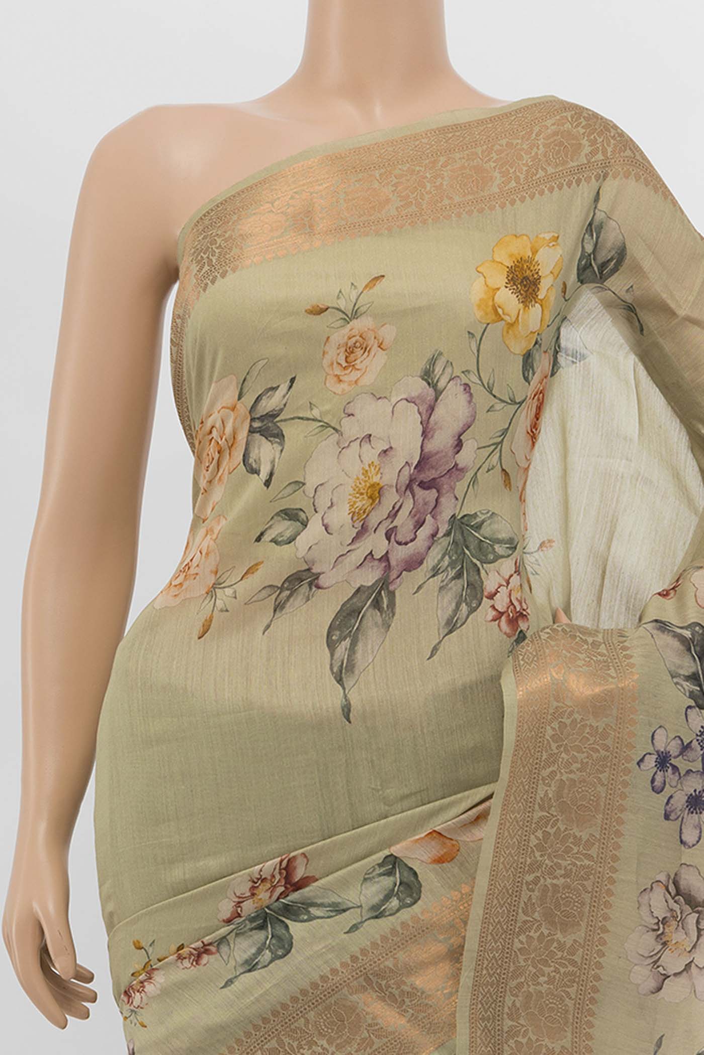 Beige Bhagalpuri Tussar Silk Saree - Image 2