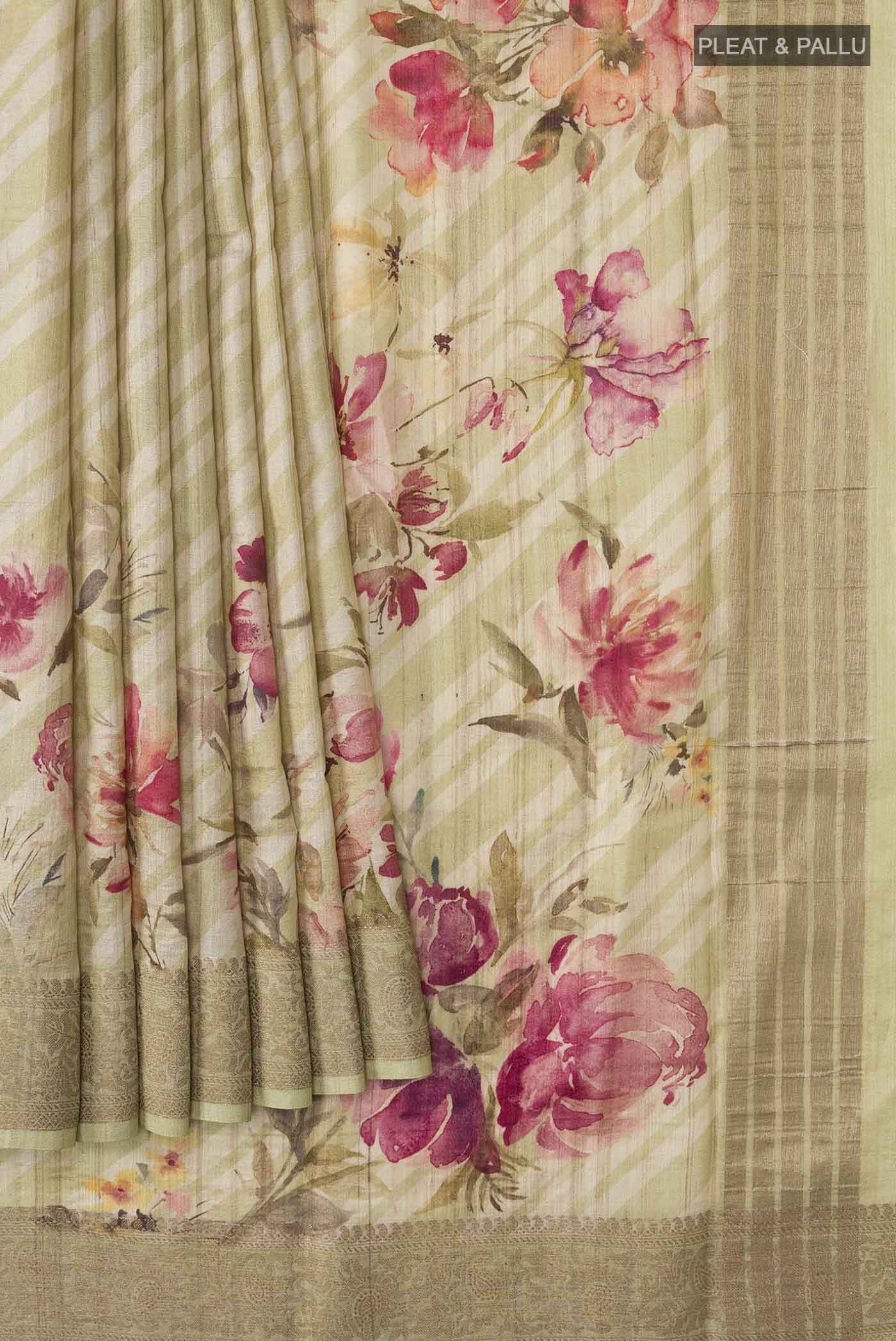 Beige Bhagalpuri Tussar Silk Saree - Image 4