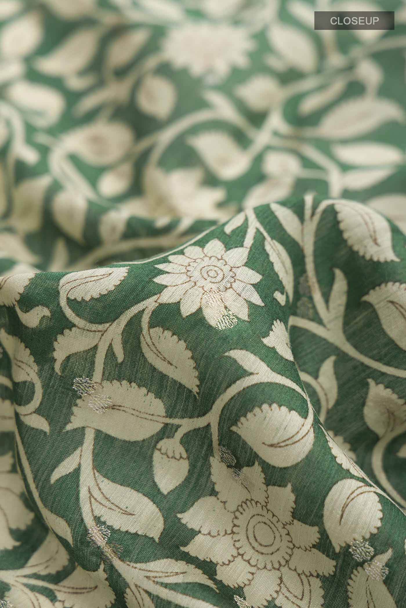 Green Bhagalpuri Tussar Silk Saree - Image 2