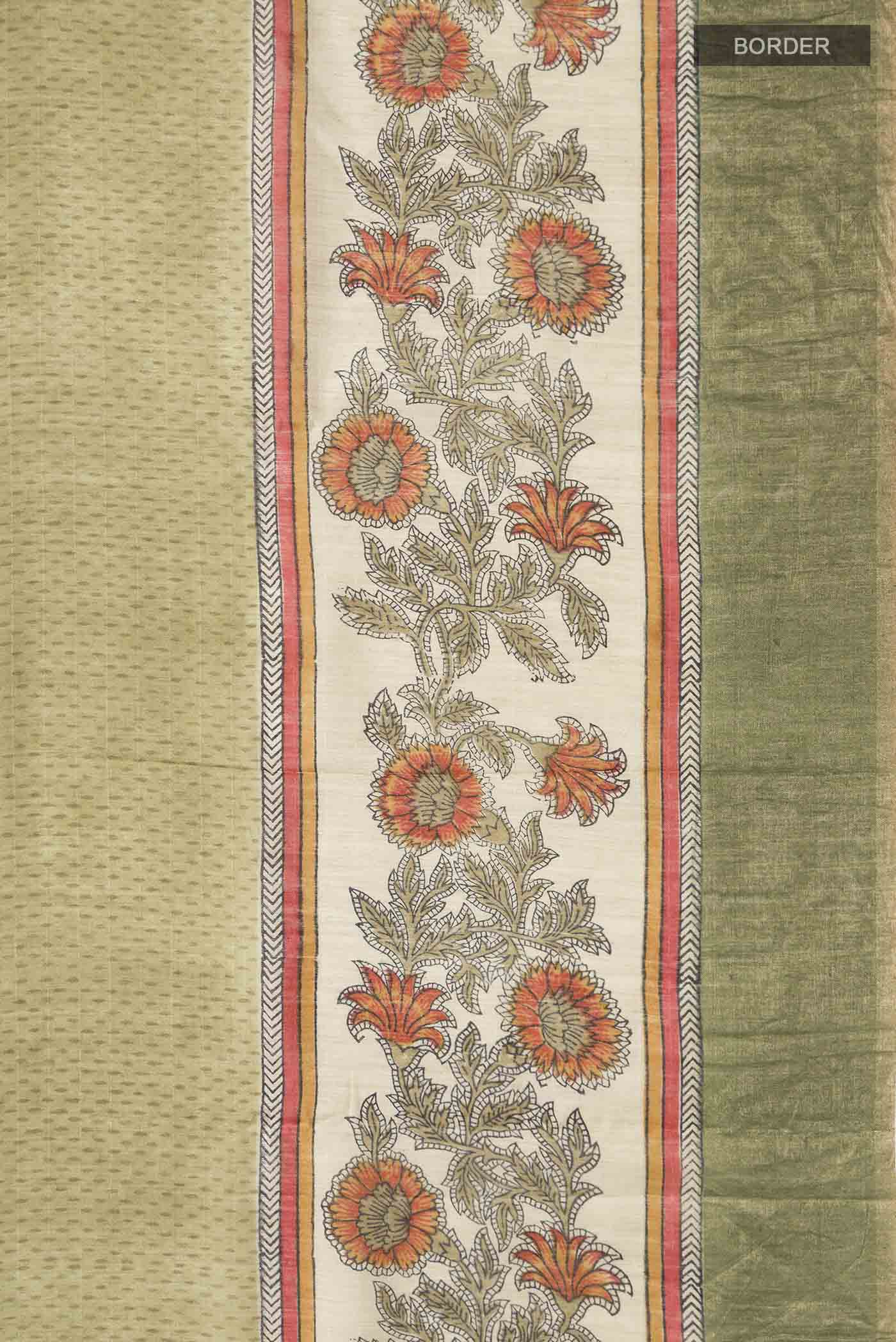 Green Bhagalpuri Tussar Silk Saree - Image 3
