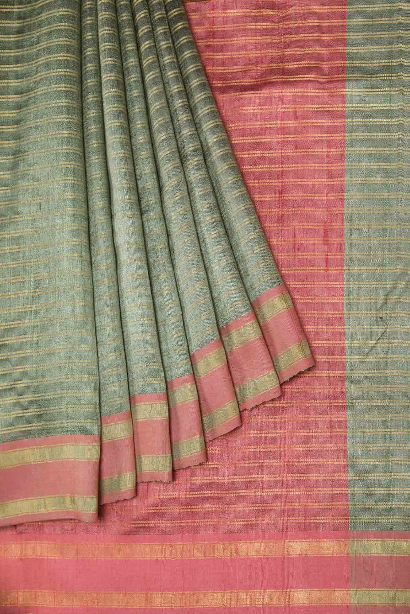 Akira- Taupe Green Bhagalpuri Tussar Silk Saree - Image 2