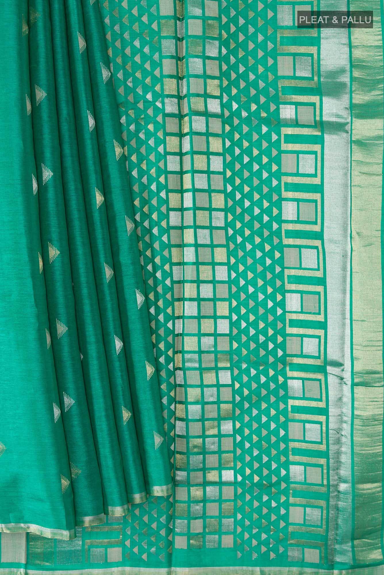 Green Bhagalpuri Tussar Silk Saree - Image 2