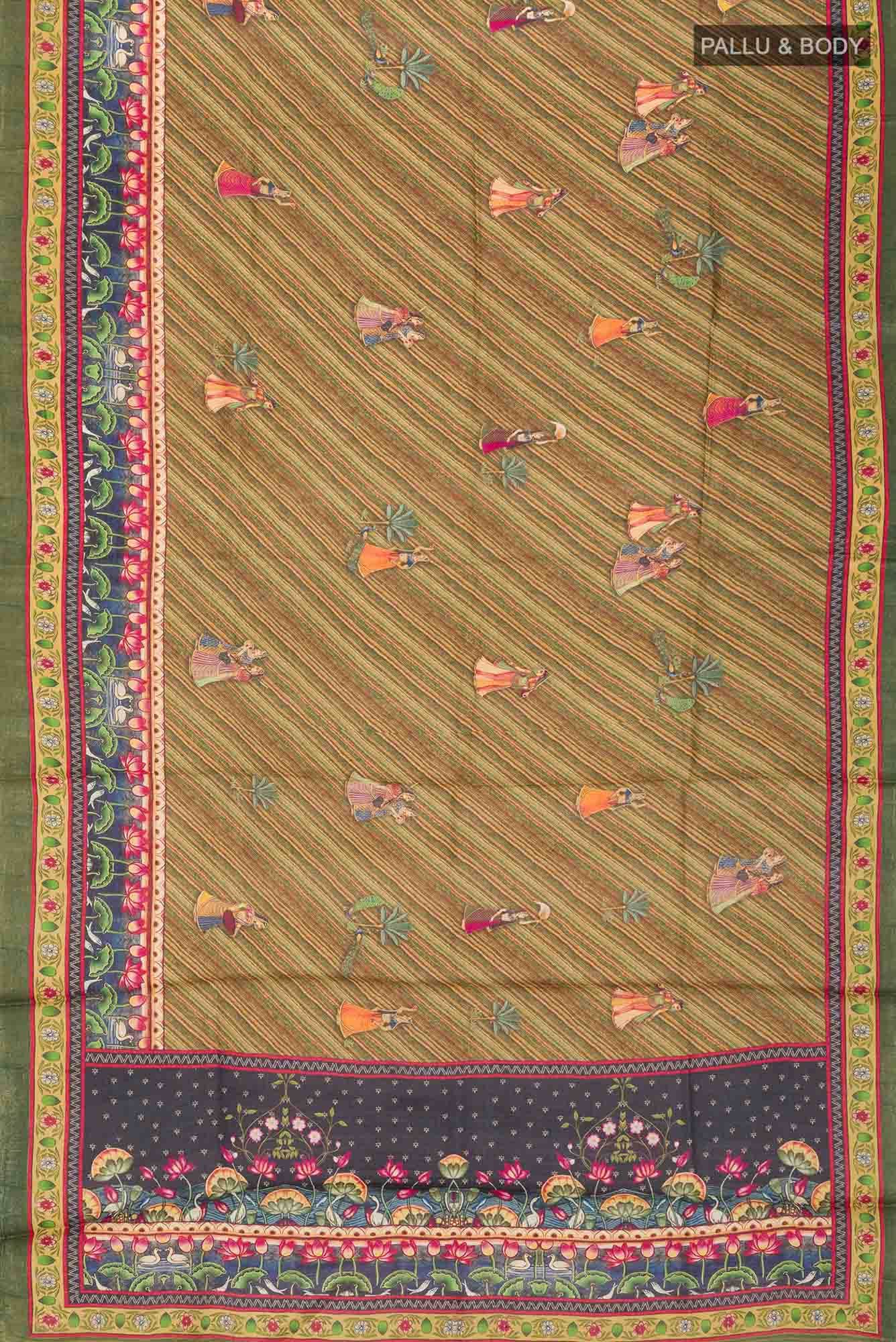 Green Bhagalpuri Tussar Silk Saree - Image 3