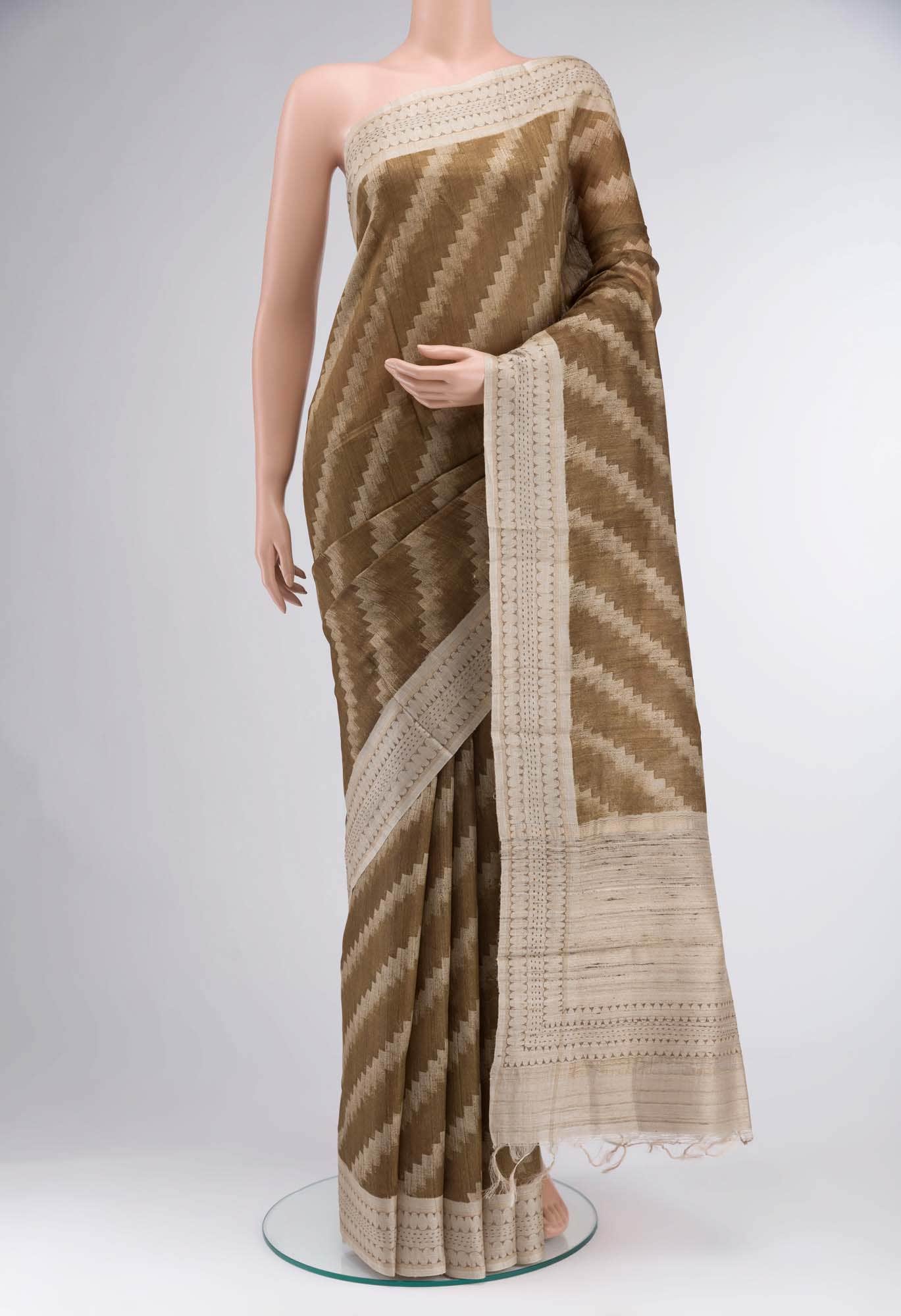 Brown Bhagalpuri Tussar Silk Saree