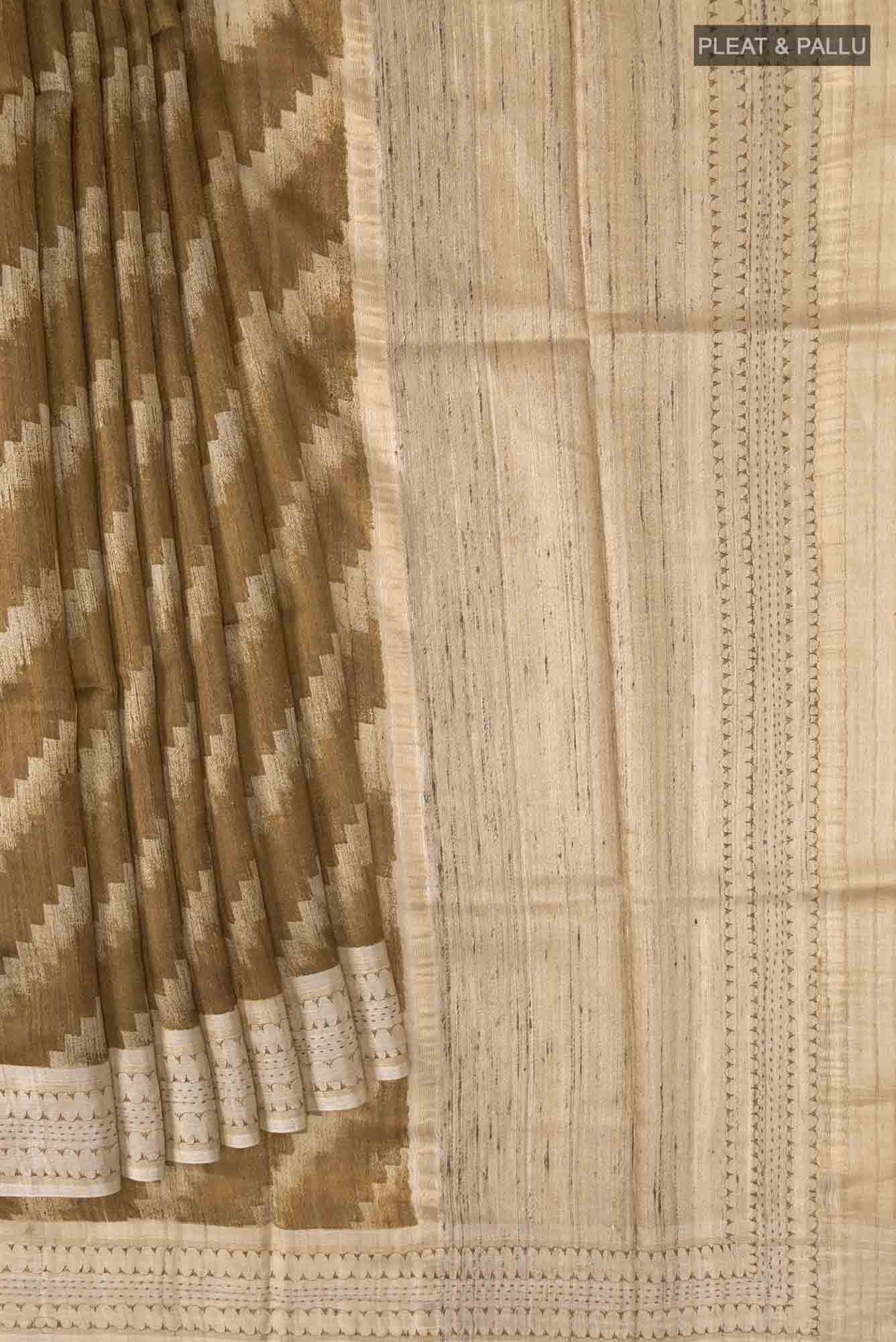 Brown Bhagalpuri Tussar Silk Saree - Image 2